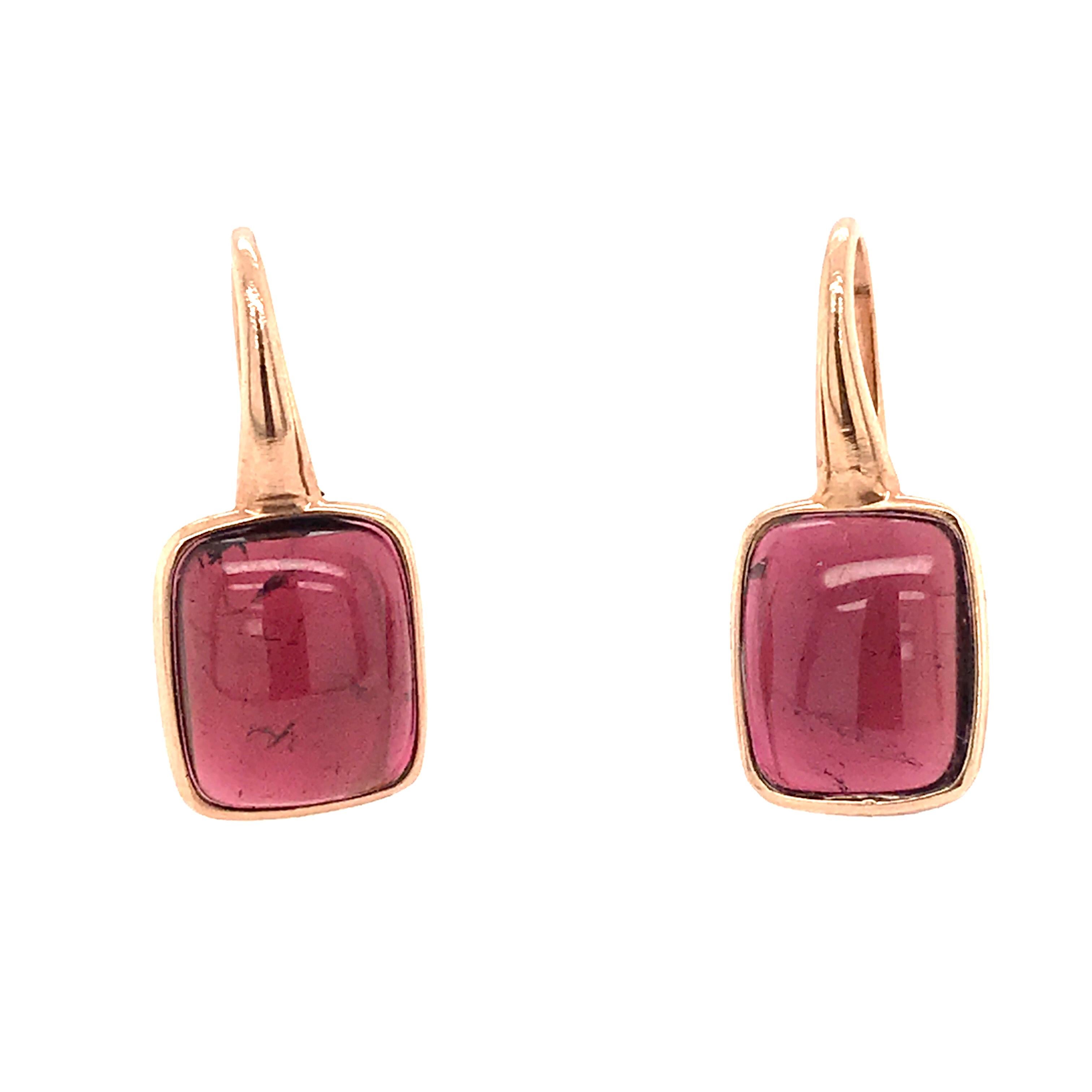 Women's or Men's Pink Tourmaline 10.95 Carat on Pink Gold 18 Karat Drop Earrings