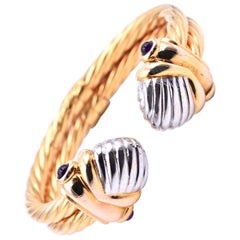 Pink Tourmaline 14 Karat Two-Tone Gold Bangle Bracelet