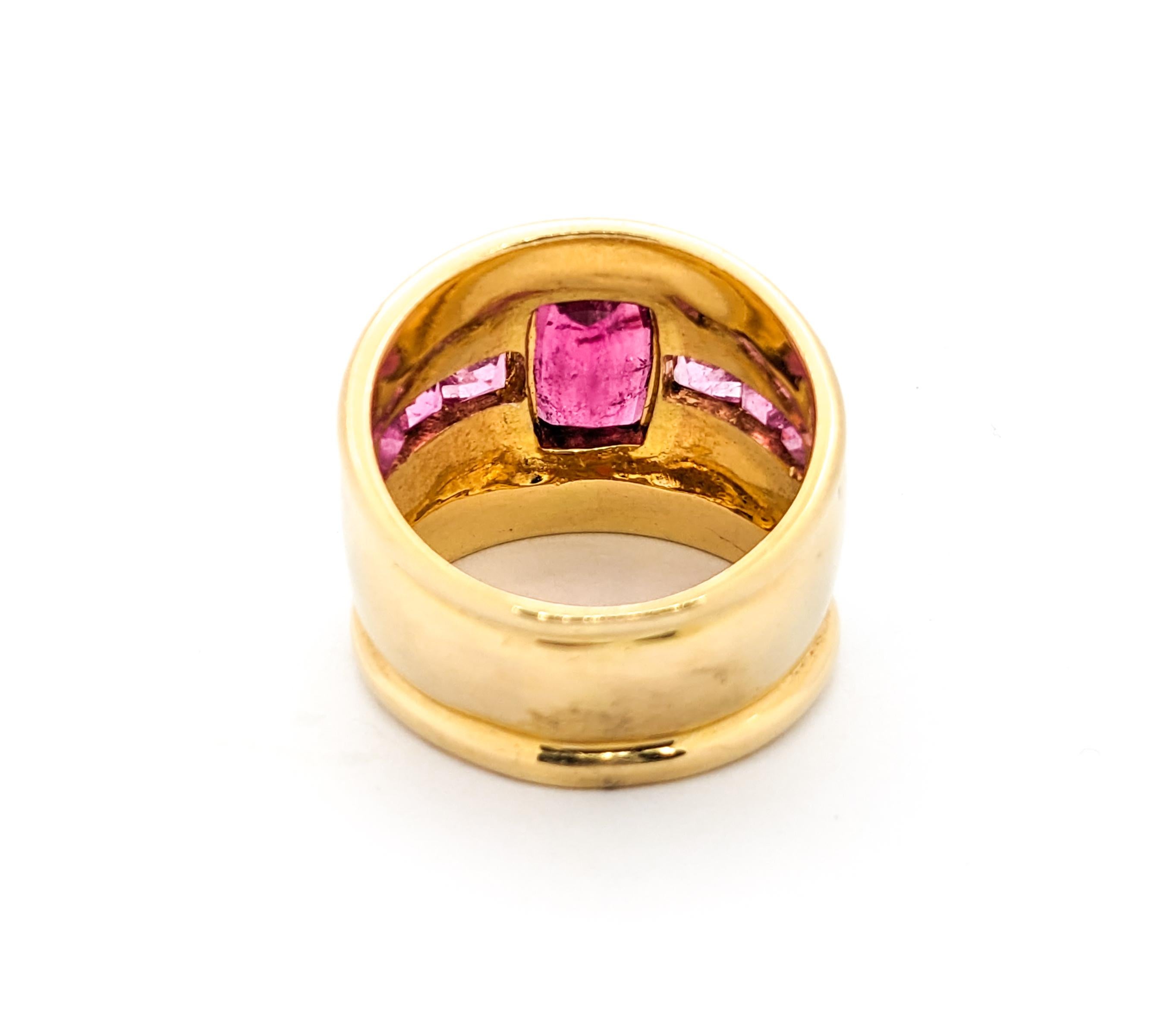 Pink Tourmaline & 14K Two Tone Gold Cocktail Ring For Sale 4