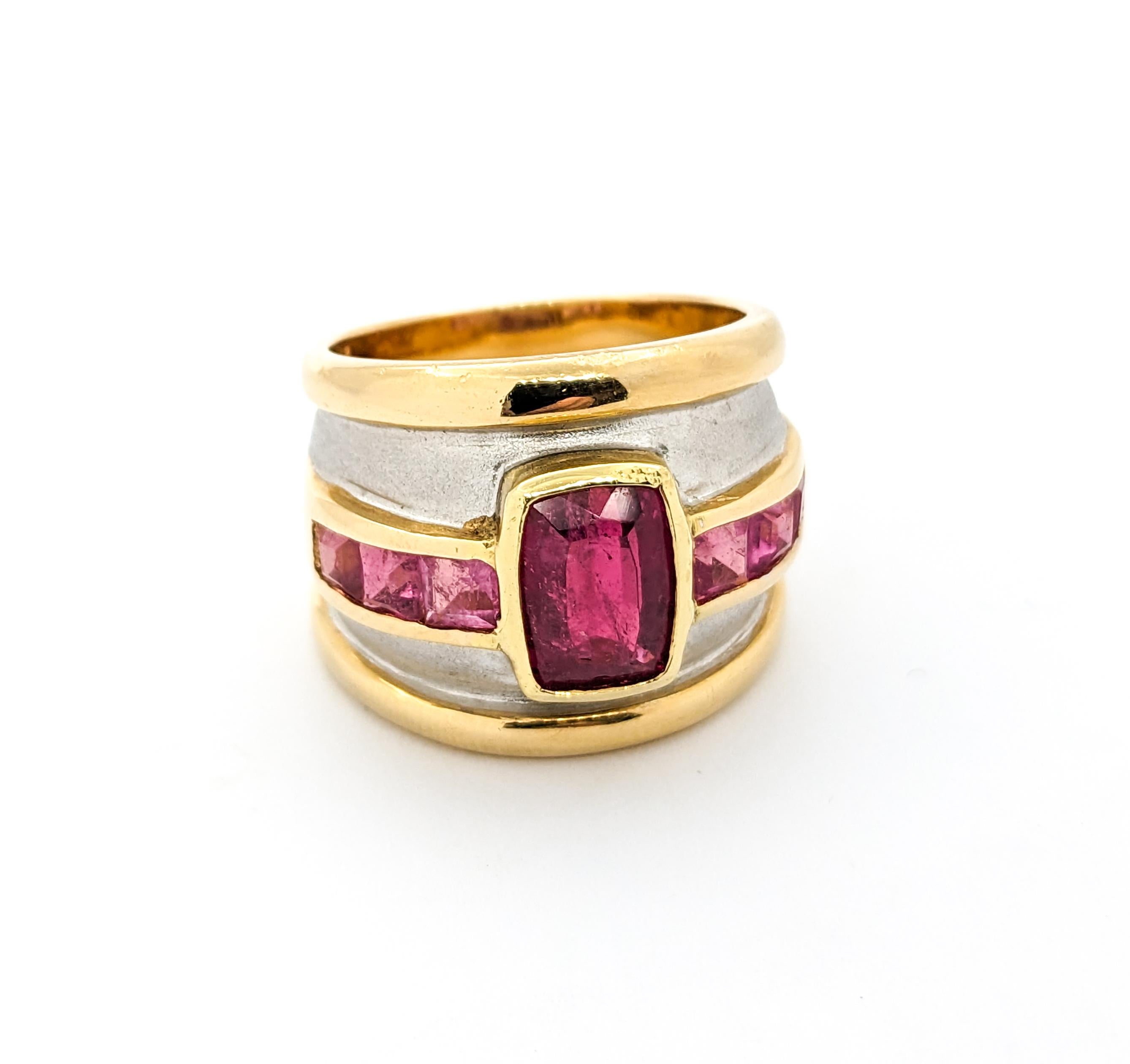 Pink Tourmaline & 14K Two Tone Gold Cocktail Ring For Sale 5