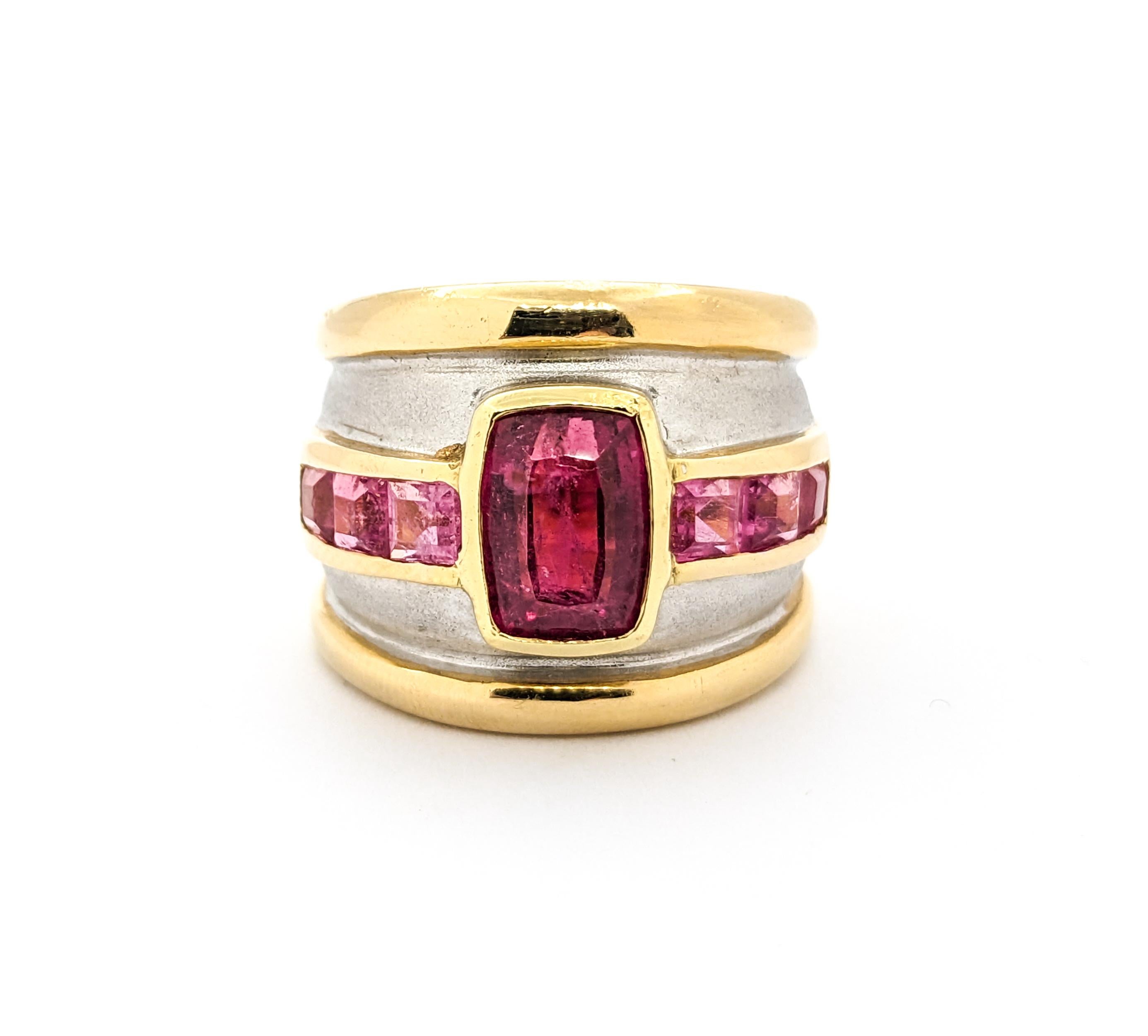 Pink Tourmaline & 14K Two Tone Gold Cocktail Ring For Sale 6