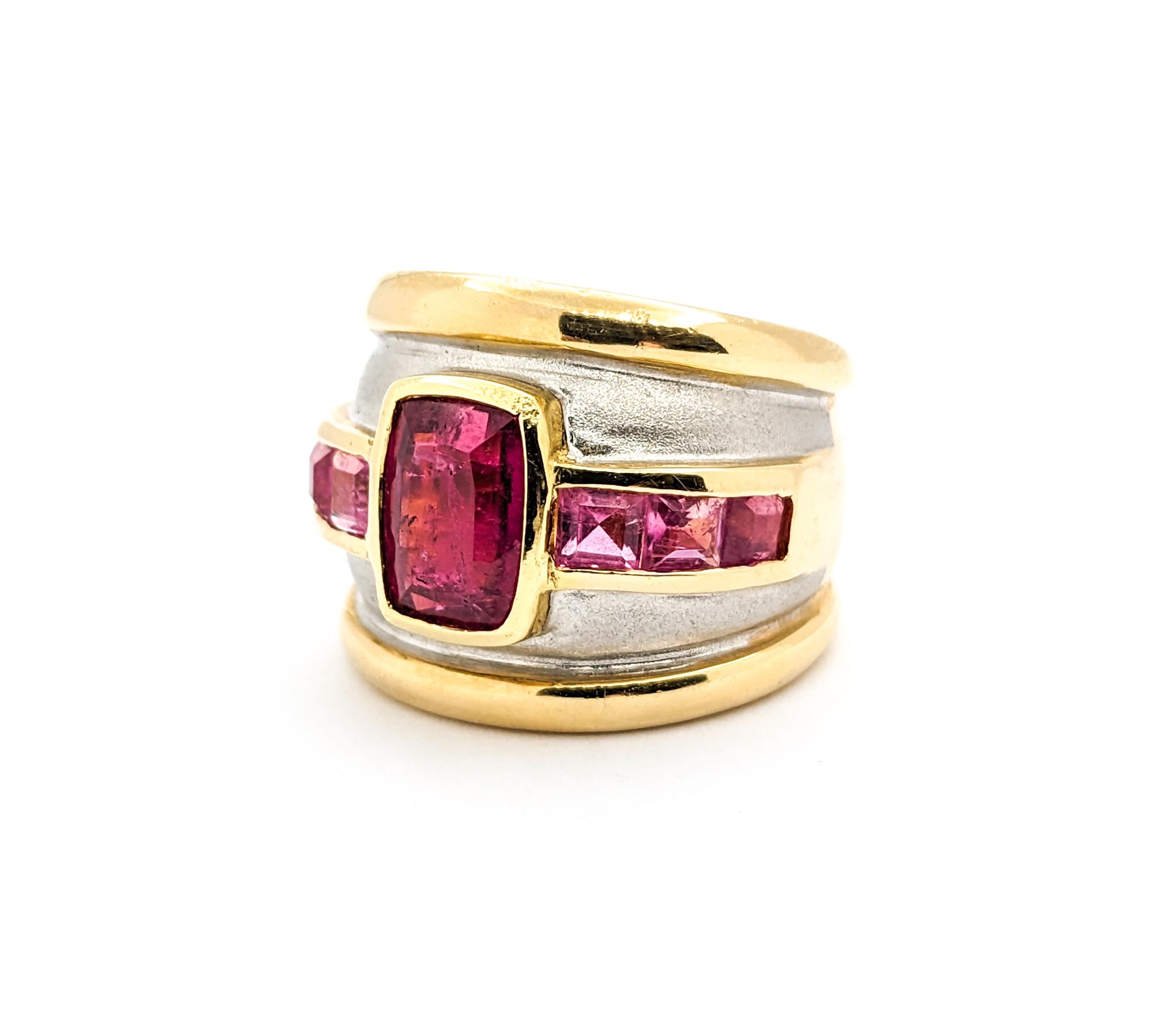 Pink Tourmaline & 14K Two Tone Gold Cocktail Ring For Sale 7