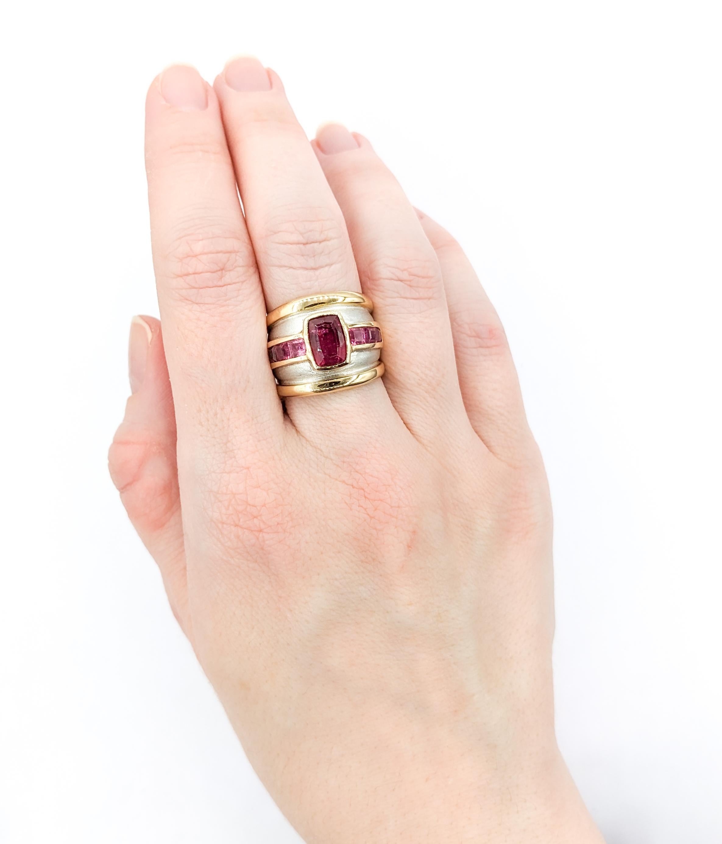 Modern Pink Tourmaline & 14K Two Tone Gold Cocktail Ring For Sale