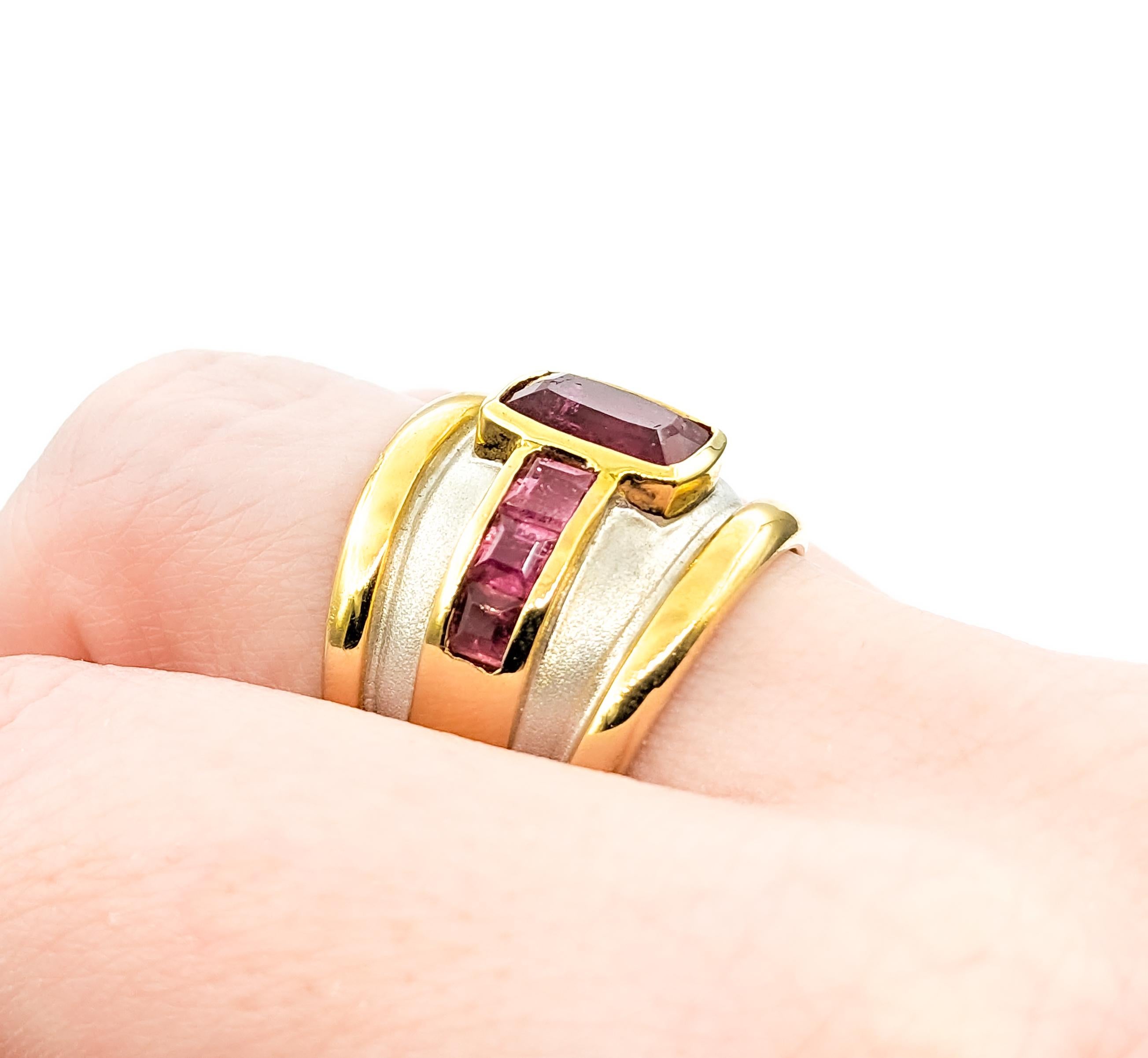 Cushion Cut Pink Tourmaline & 14K Two Tone Gold Cocktail Ring For Sale