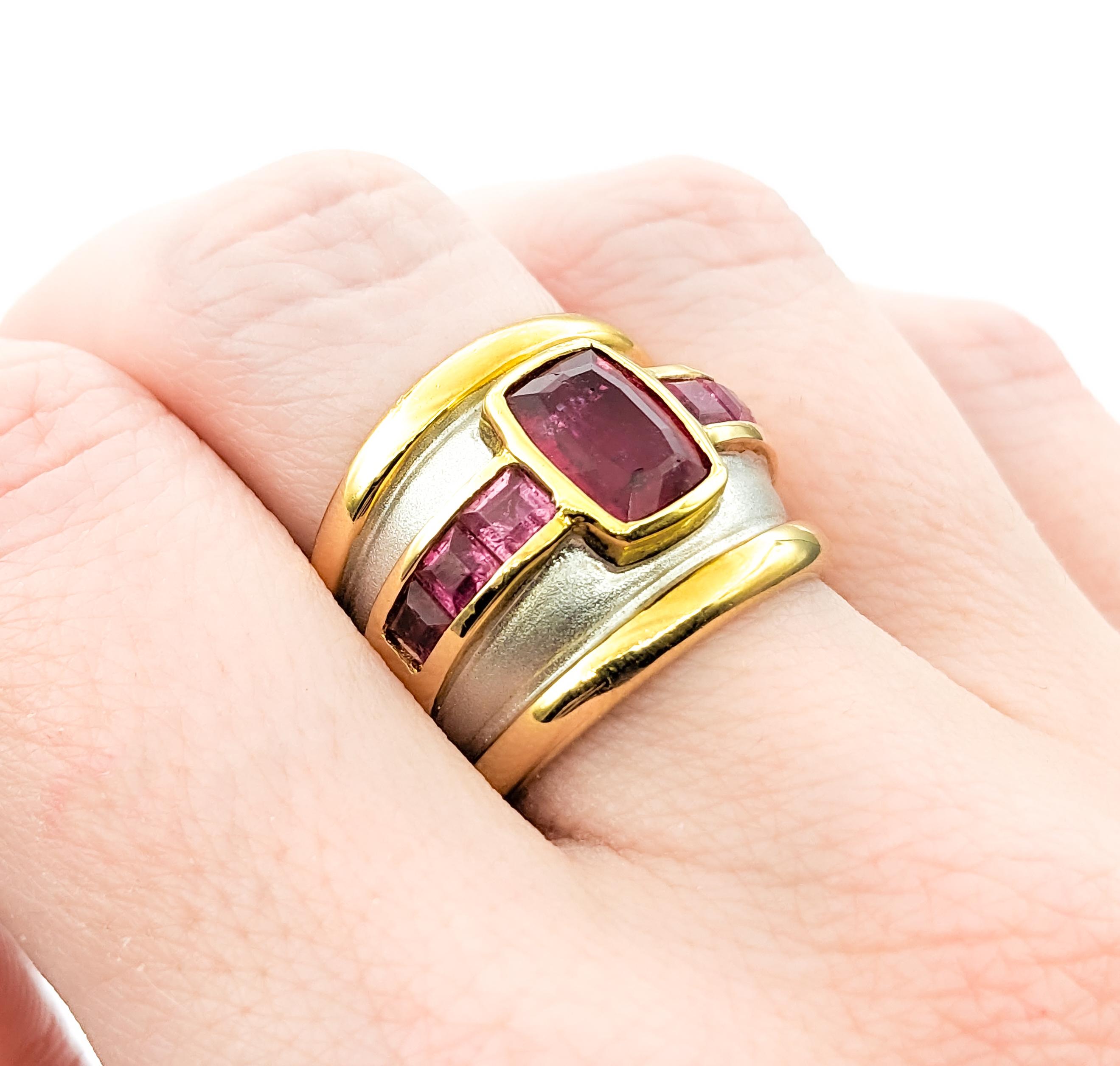 Pink Tourmaline & 14K Two Tone Gold Cocktail Ring In Excellent Condition For Sale In Bloomington, MN