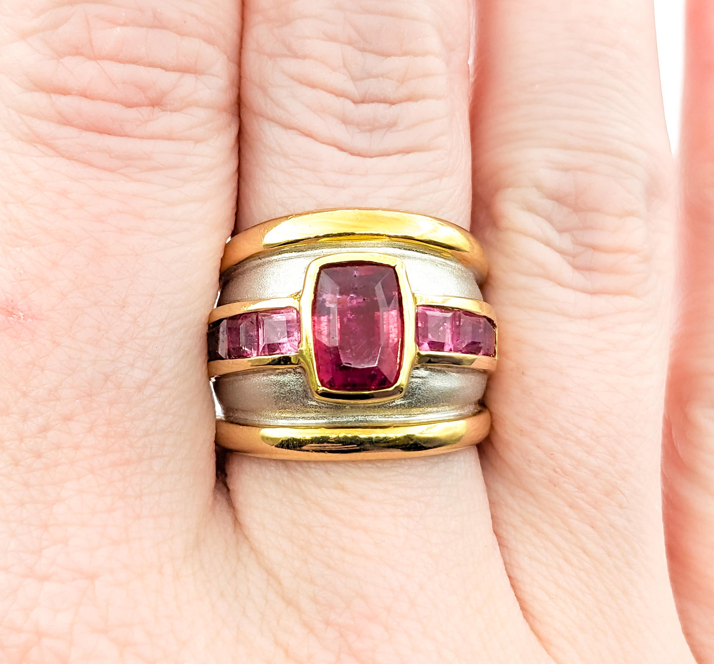 Women's Pink Tourmaline & 14K Two Tone Gold Cocktail Ring For Sale