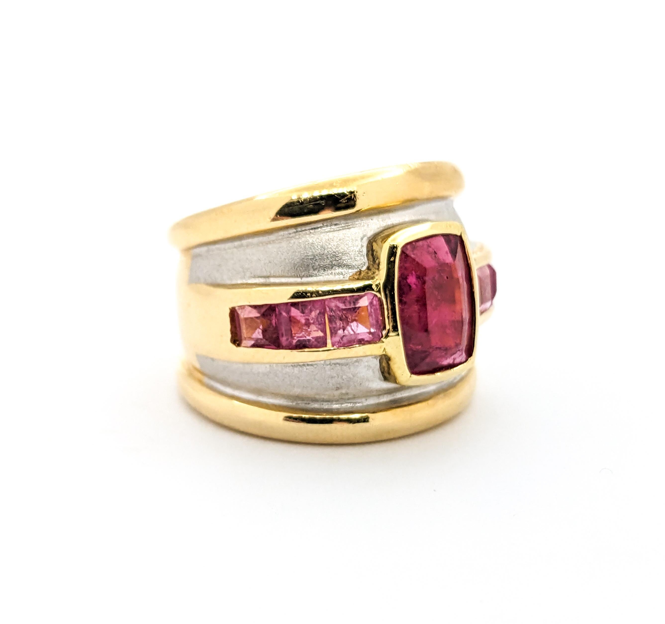 Pink Tourmaline & 14K Two Tone Gold Cocktail Ring For Sale 1