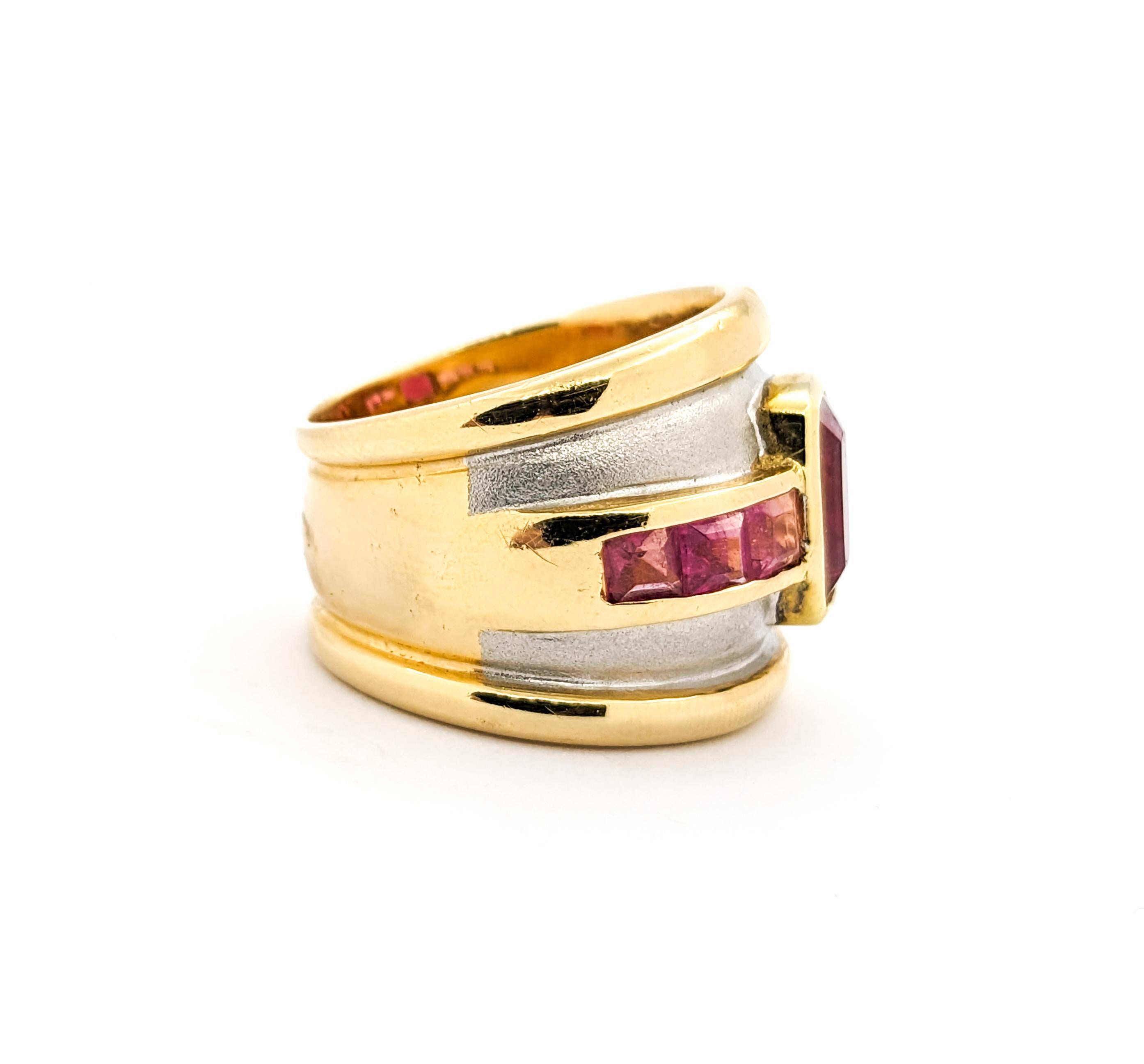 Pink Tourmaline & 14K Two Tone Gold Cocktail Ring For Sale 2