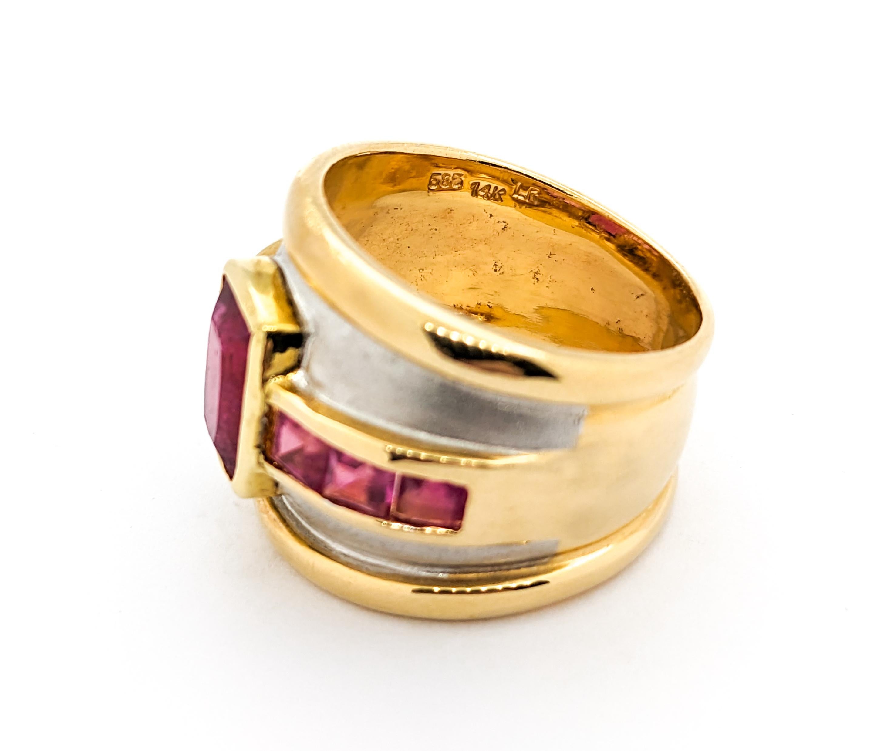 Pink Tourmaline & 14K Two Tone Gold Cocktail Ring For Sale 3