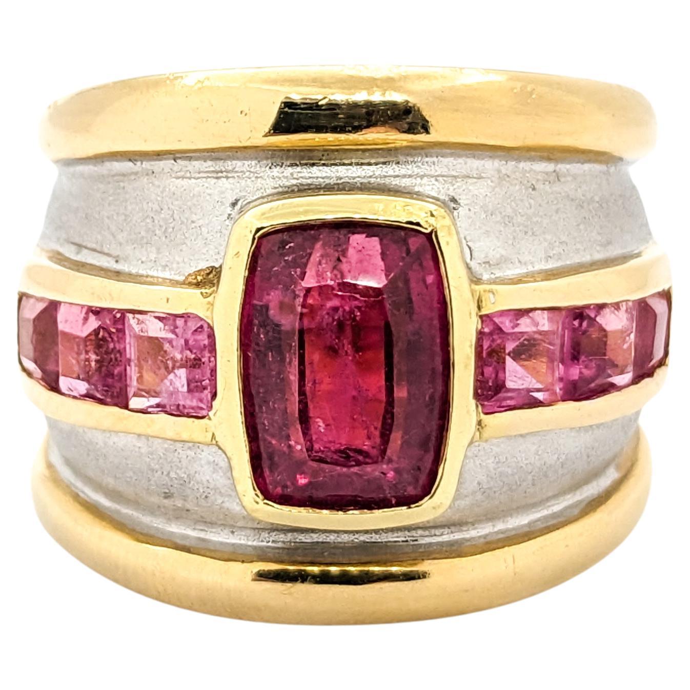 Pink Tourmaline & 14K Two Tone Gold Cocktail Ring For Sale
