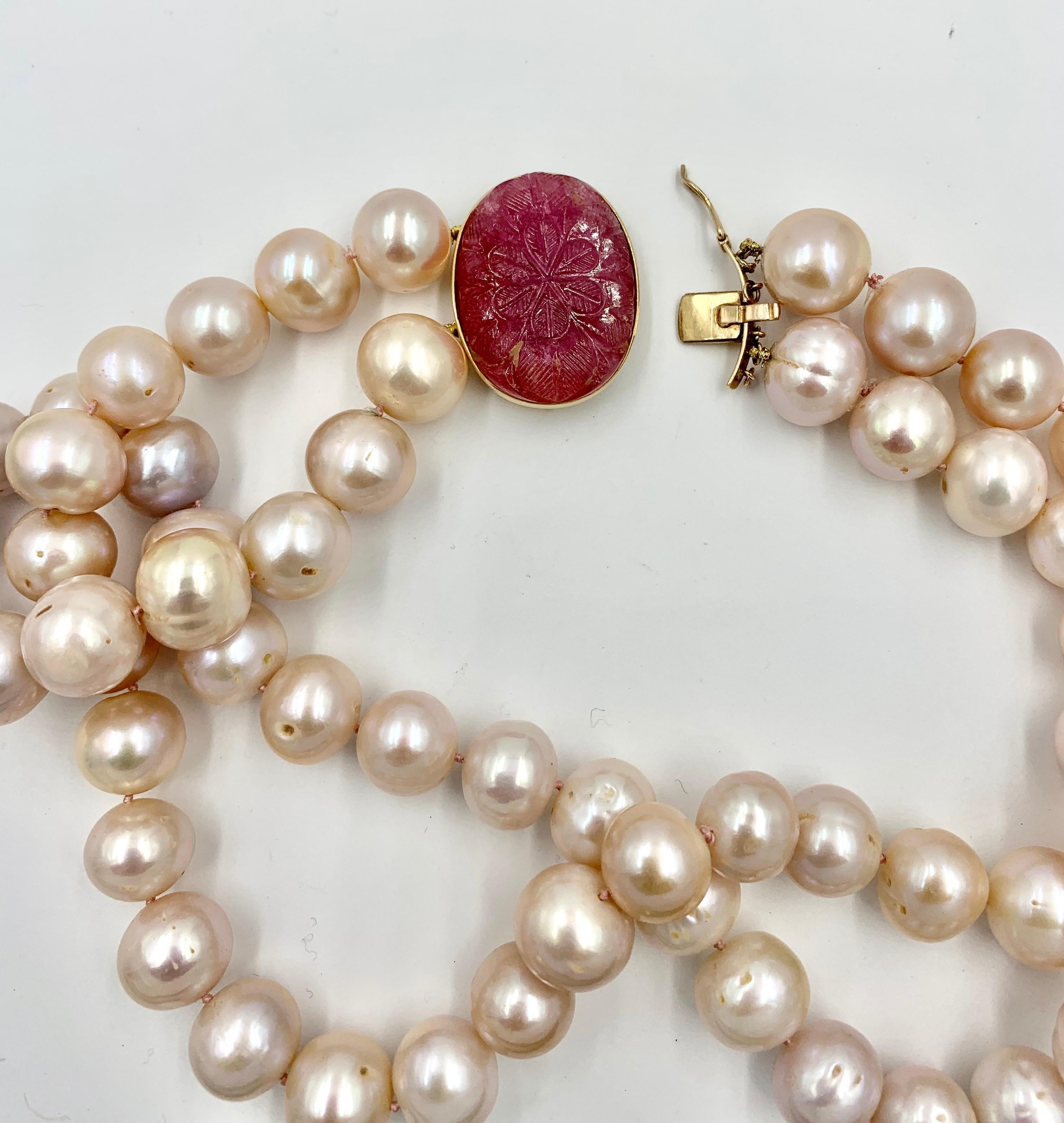 Contemporary Pink Tourmaline Pink Pearl Double Necklace 14 Karat Duchess of Windsor Mrs Metz