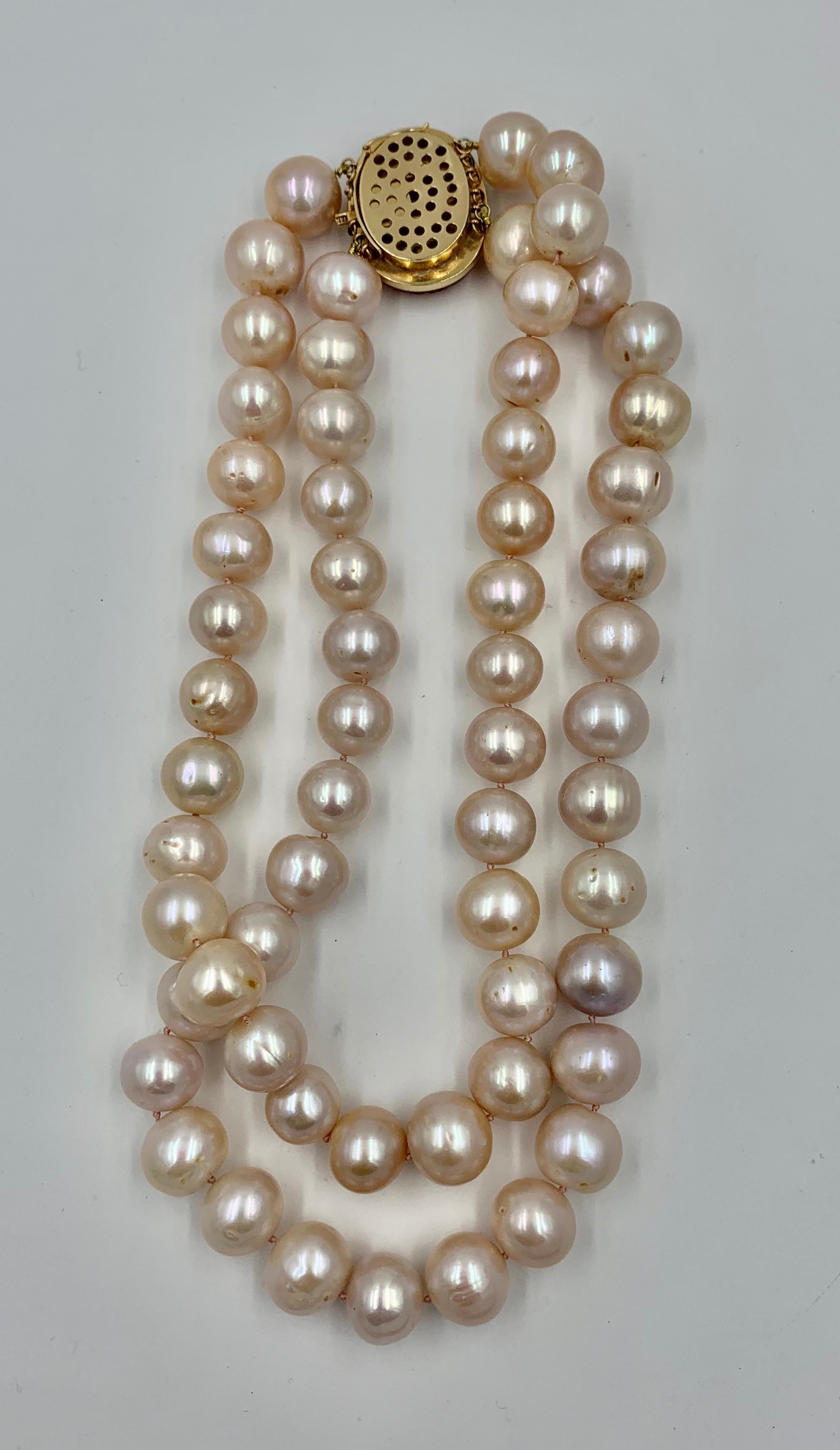 Round Cut Pink Tourmaline Pink Pearl Double Necklace 14 Karat Duchess of Windsor Mrs Metz