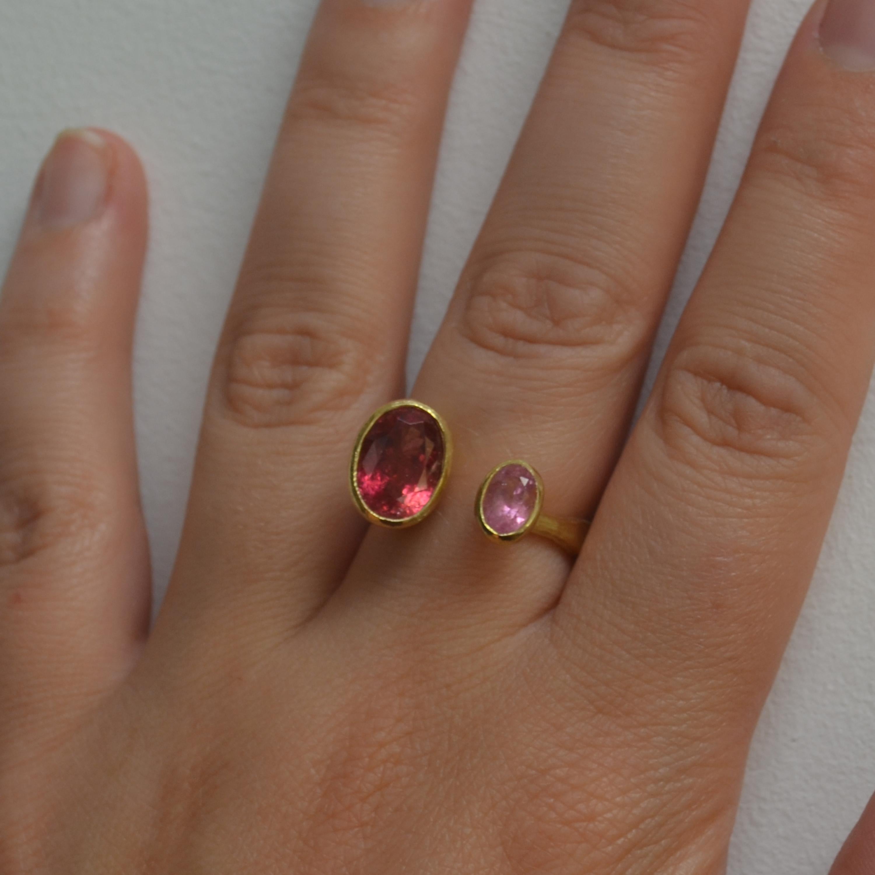 Pink Tourmaline 18 Karat Gold Handmade Ring by Disa Allsopp For Sale 1