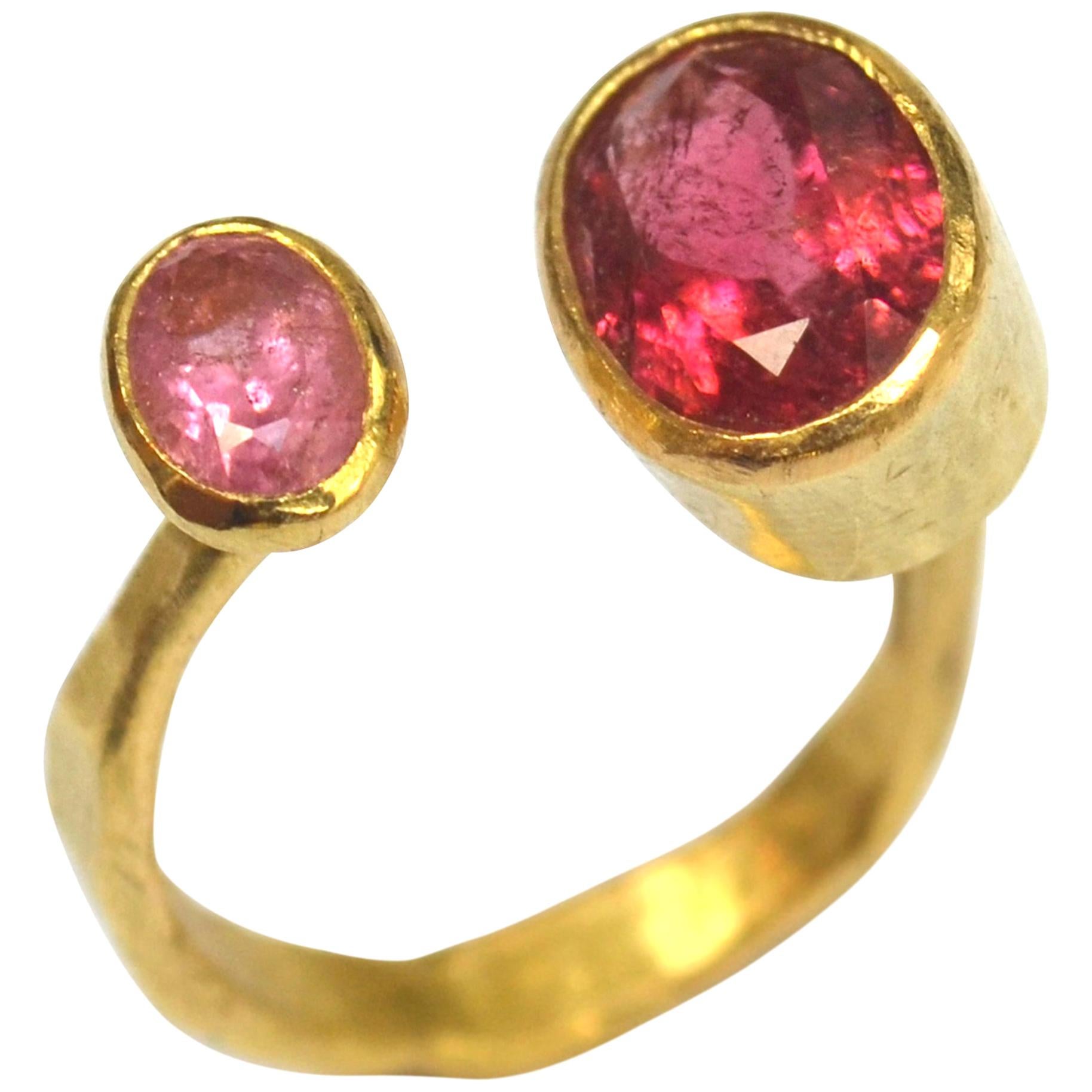 Pink Tourmaline 18 Karat Gold Handmade Ring by Disa Allsopp For Sale