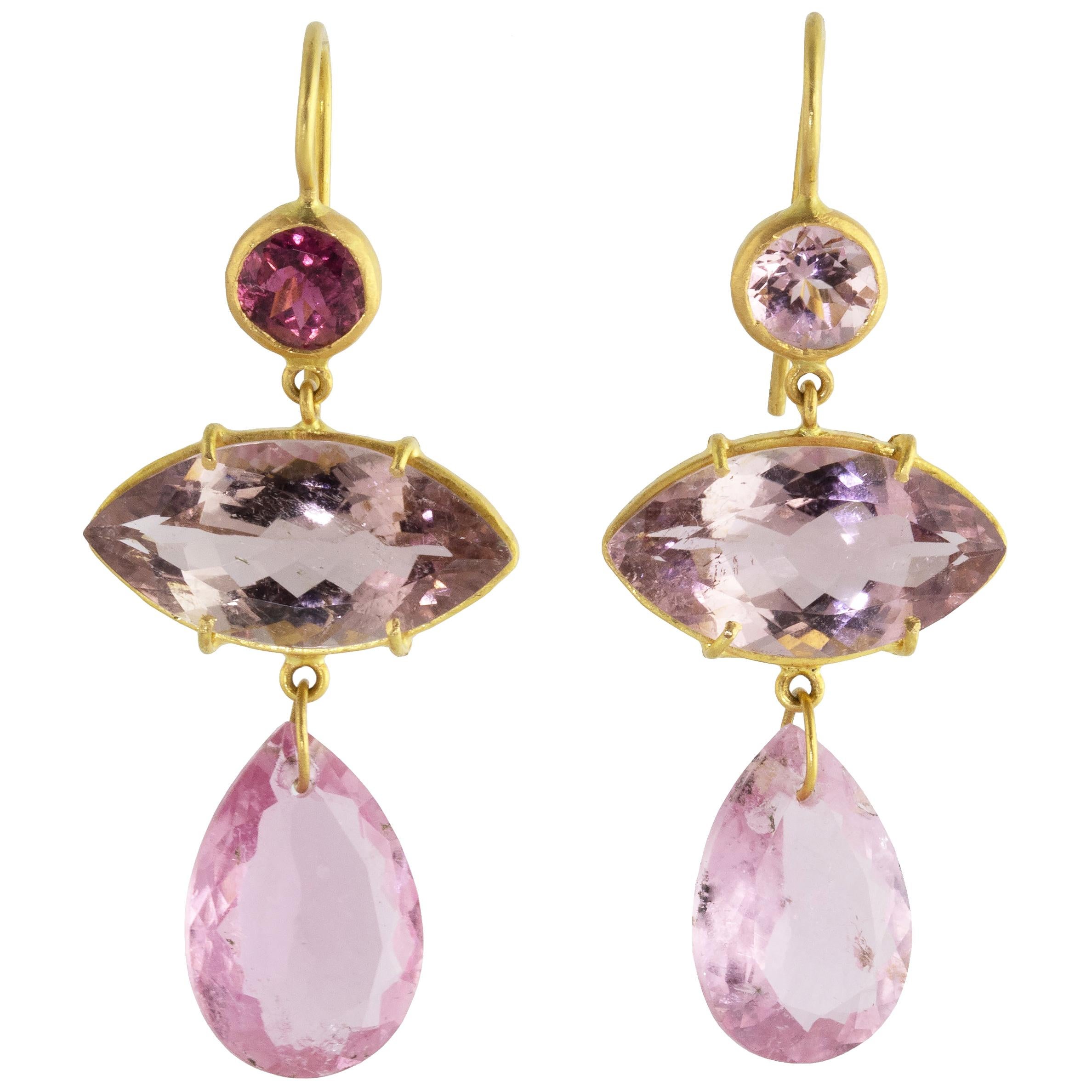Ico & the Bird Fine Jewelry Pink Tourmaline ‘Surfboard’ 22 Karat Gold Earrings