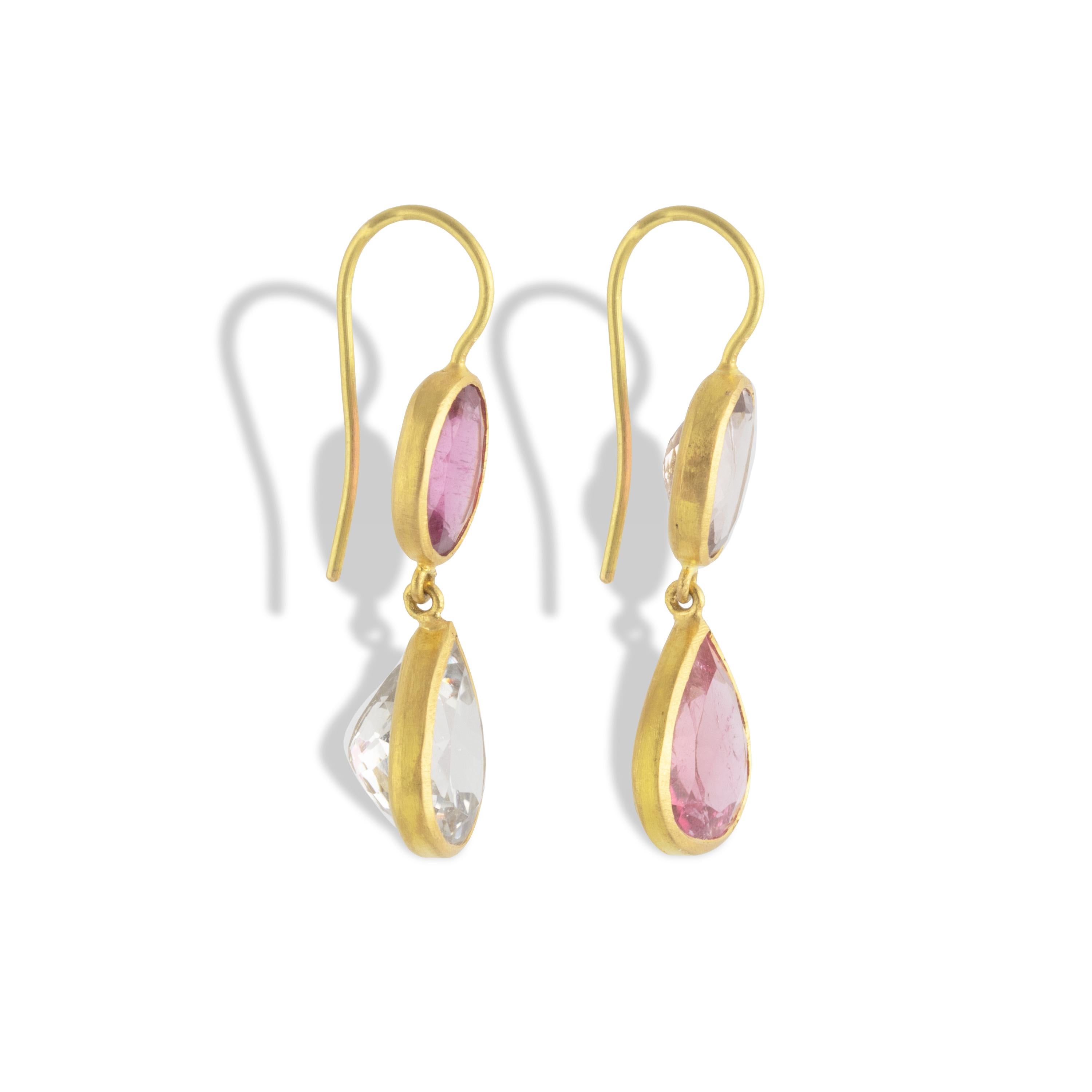 Pear Cut Ico & the Bird Fine Jewelry 8.88 carat Multi-color Tourmaline Gold Earrings  For Sale