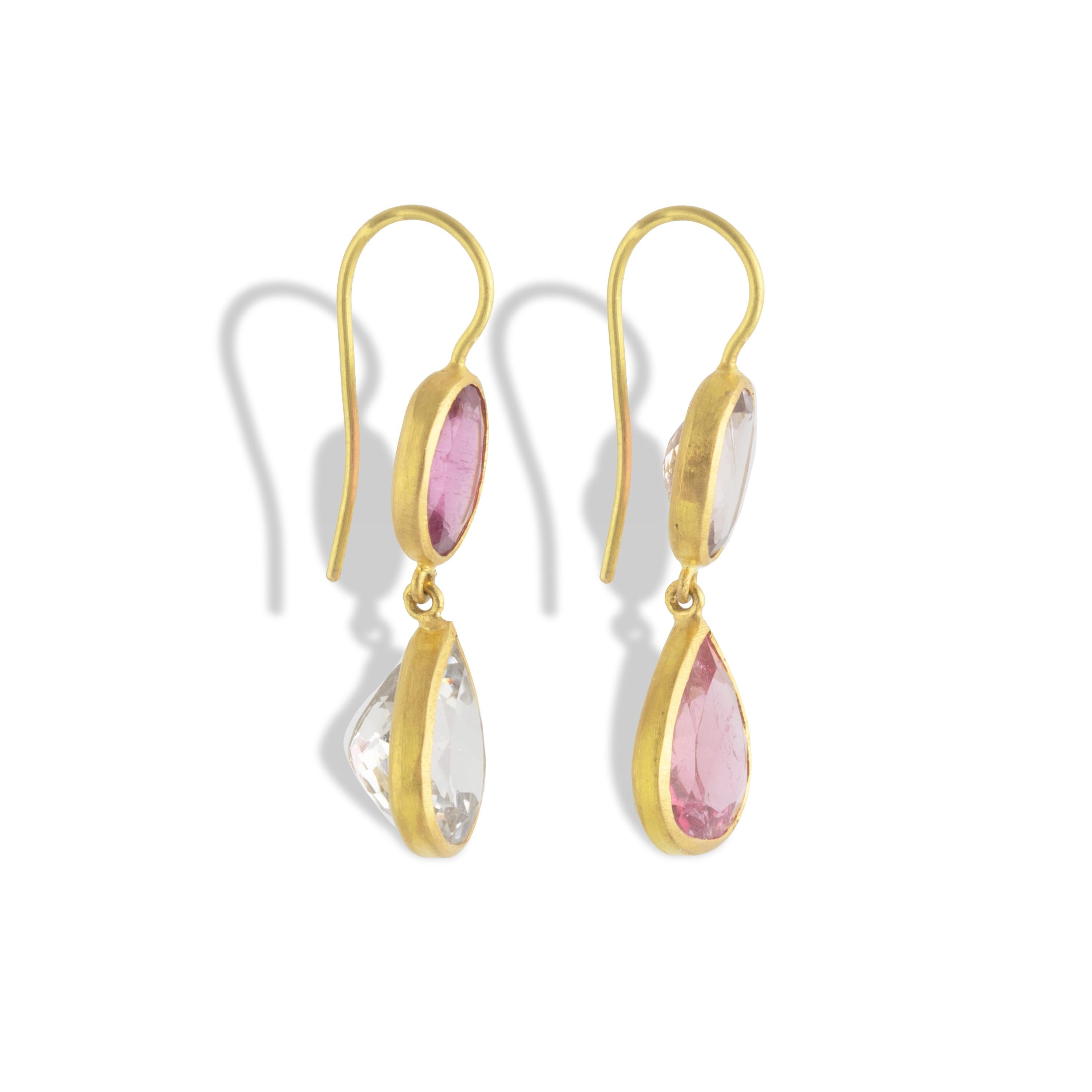 Pear Cut Ico & the Bird Fine Jewelry 8.88 carat Multi-color Tourmaline Gold Earrings For Sale