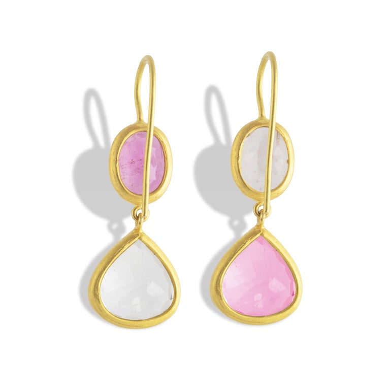 Women's Ico & the Bird Fine Jewelry Pink Tourmaline 22 Karat Gold Earrings  For Sale