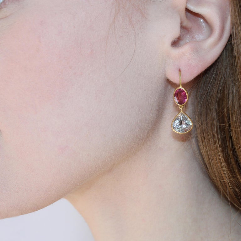 Ico & the Bird Fine Jewelry Pink Tourmaline 22 Karat Gold Earrings  For Sale 2
