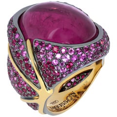 Bague en or jaune 18 carats, tourmaline rose, rubis et saphir rose 23,33 carats