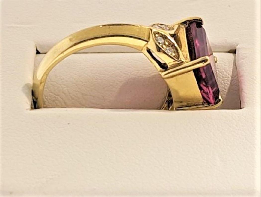 Art Nouveau Pink Tourmaline '3.03cts' and Diamond '4=0.11cts', 18K Yellow Gold Ring