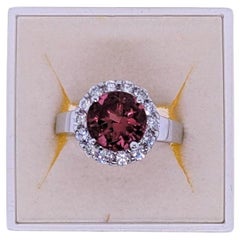 Pink Tourmaline (3.21 cts) and Diamond (14=0.78 cts) 18KW Gold Ring