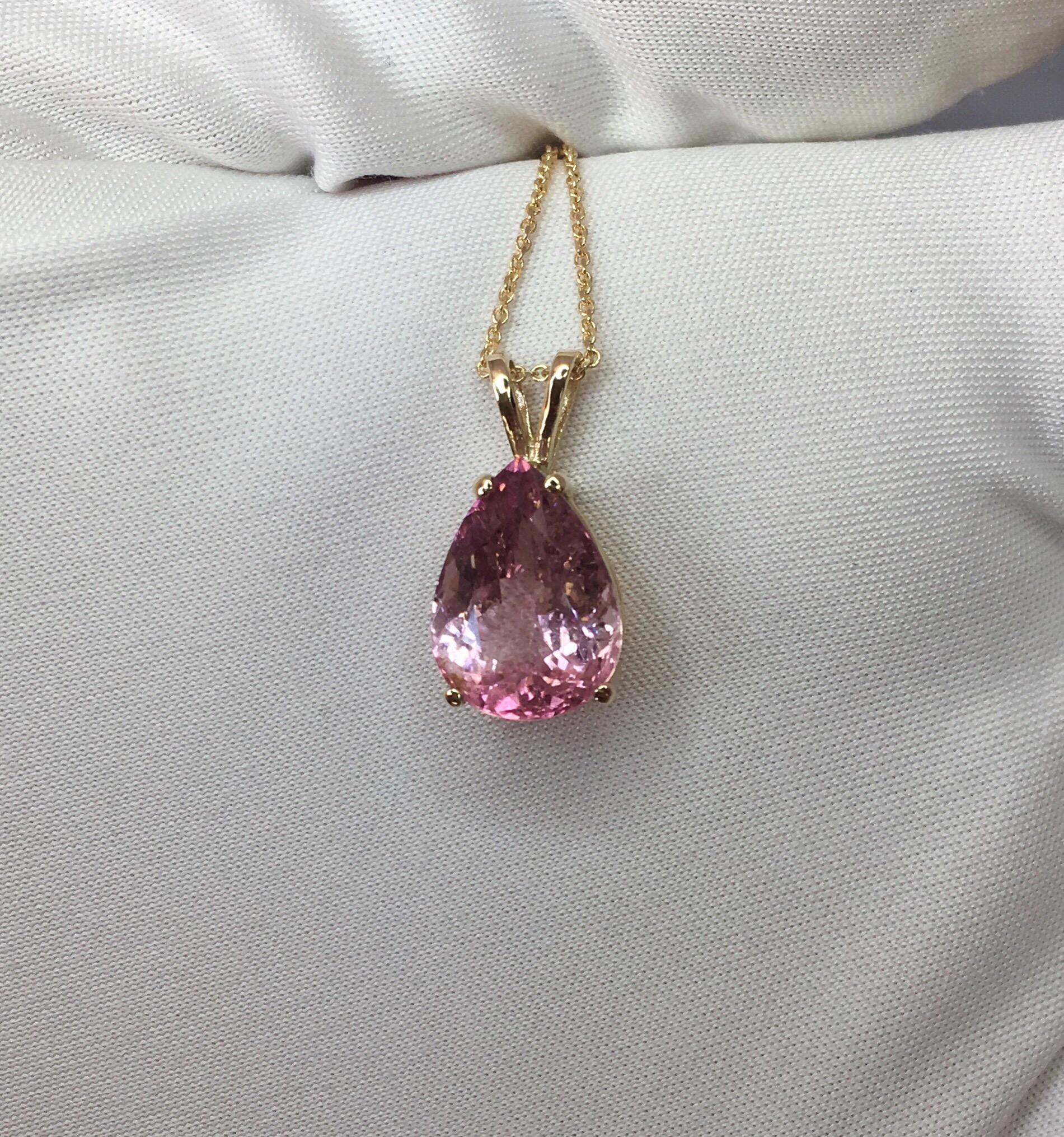 Pear Cut Pink Tourmaline 4.17 Carat Yellow Gold Solitaire Pendant Necklace