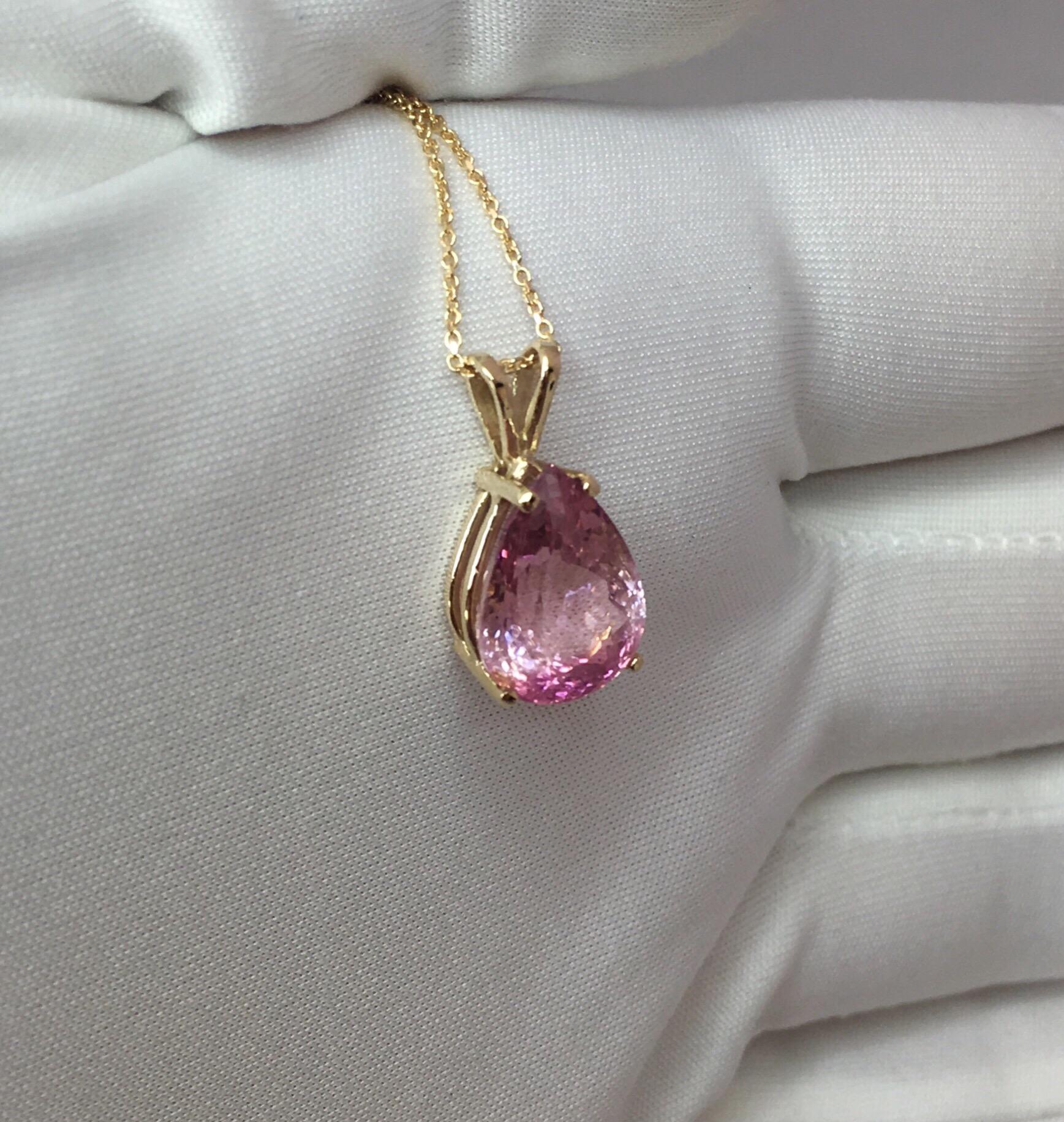 Pink Tourmaline 4.17 Carat Yellow Gold Solitaire Pendant Necklace 1