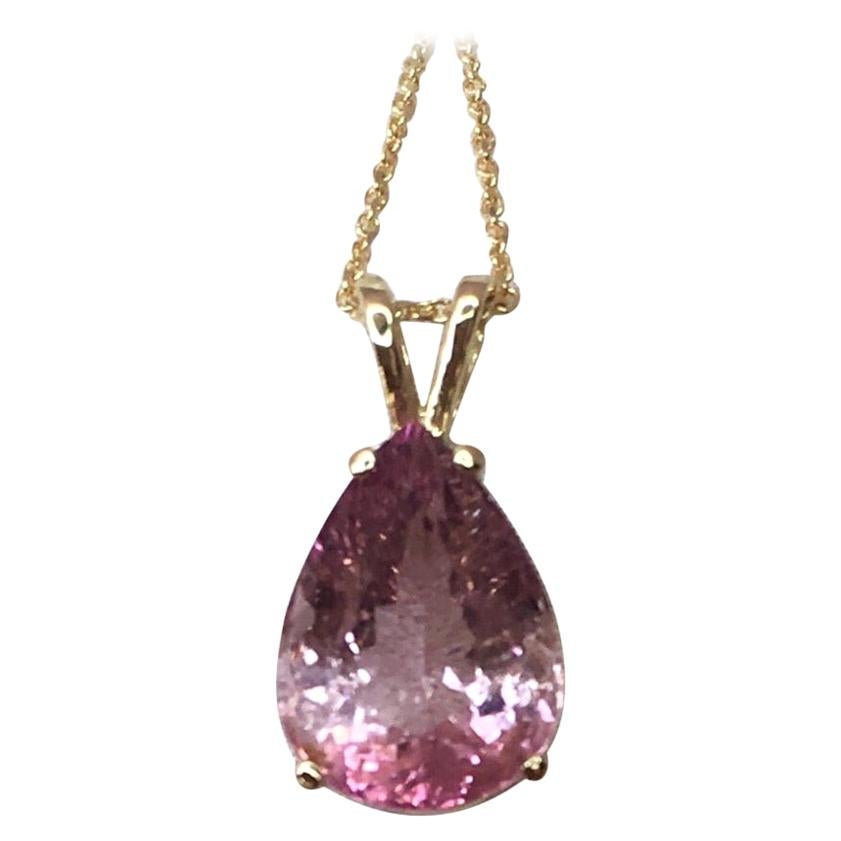 Pink Tourmaline 4.17 Carat Yellow Gold Solitaire Pendant Necklace