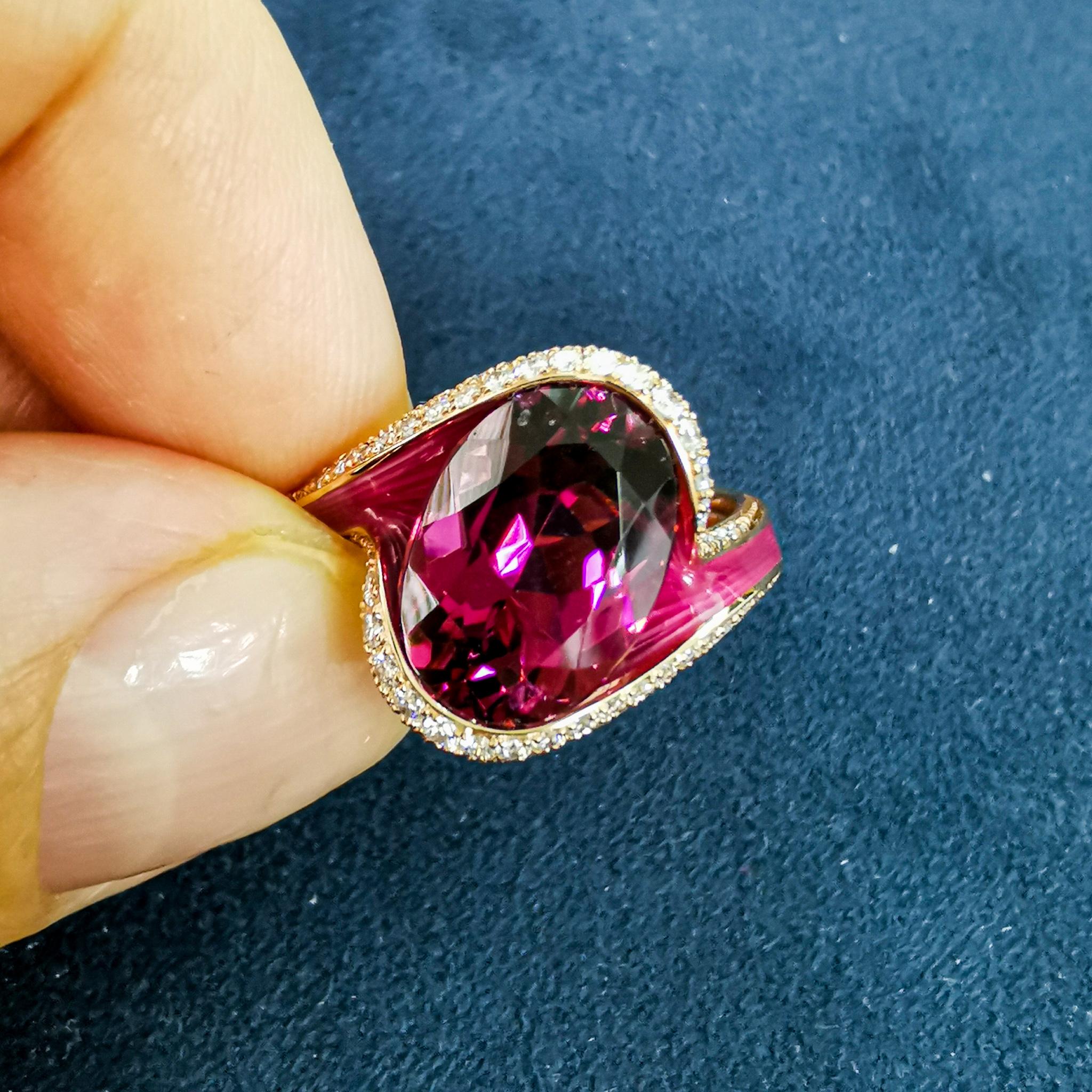 Pink Tourmaline 4.45 Carat Diamonds Enamel 18 Karat Rose Gold Melted Colors Ring
Our new collection 