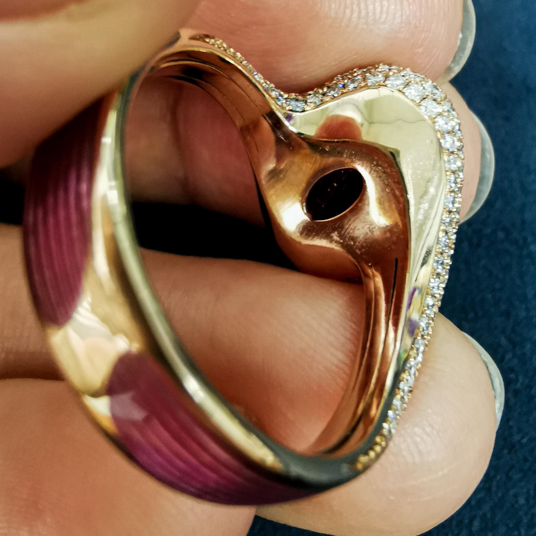 Pink Tourmaline 4.45 Carat Diamonds Enamel 18 Karat Rose Gold Melted Colors Ring In New Condition For Sale In Bangkok, TH