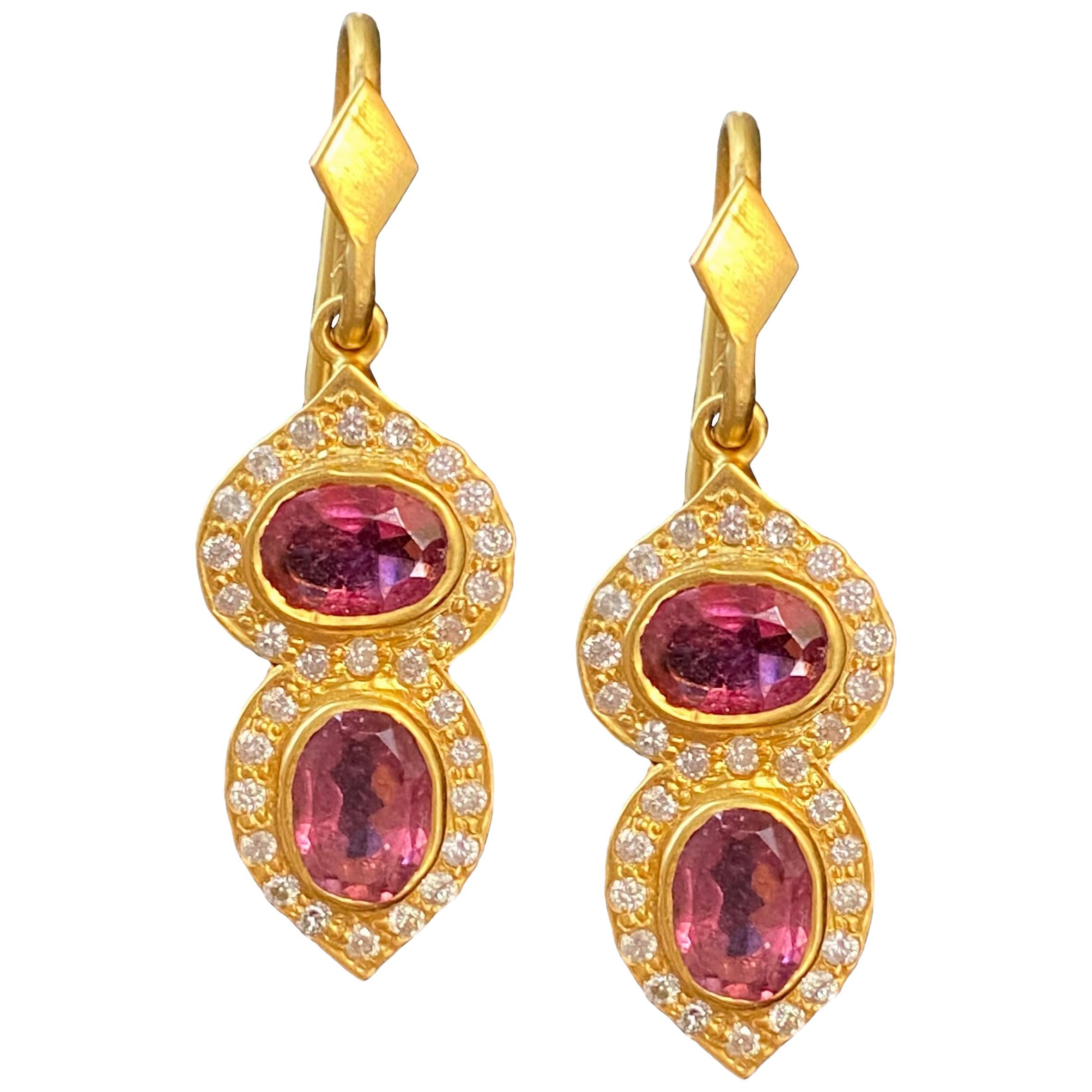 Lauren Harper Boucles d'oreilles en or avec tourmaline rose et diamants de 0,46 carat