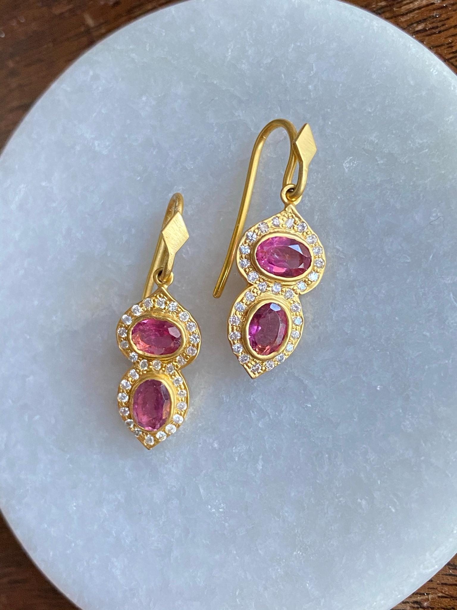 Pink Tourmaline .46 Carat Diamond Gold Earrings by Lauren Harper For Sale 3