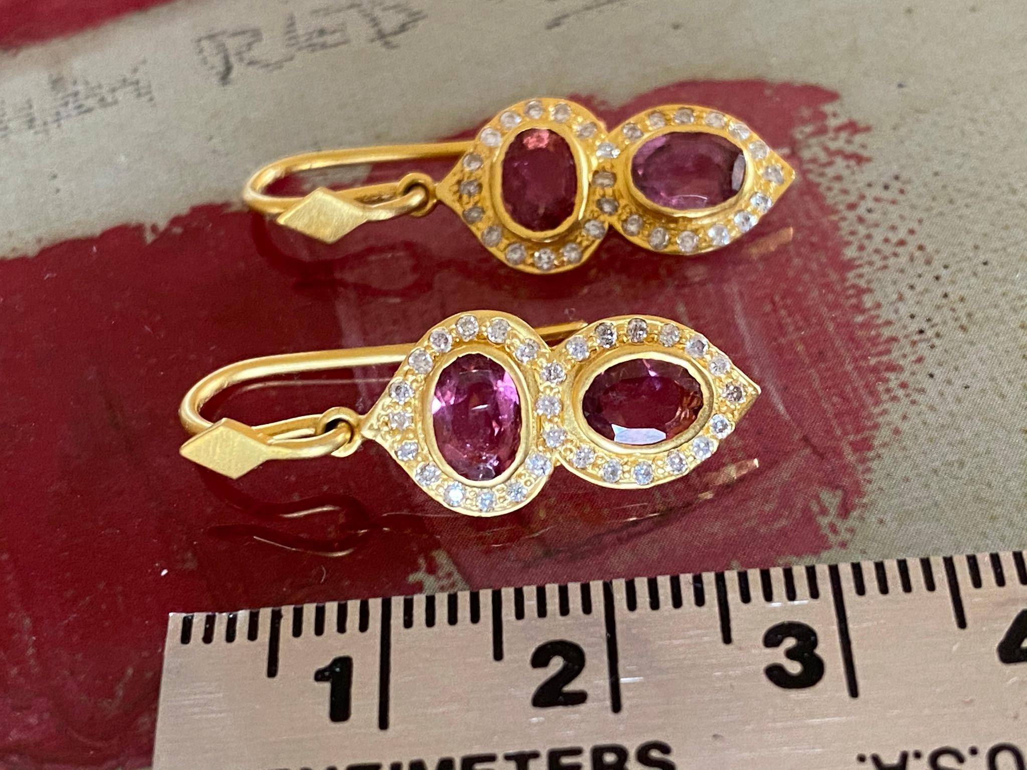 Pink Tourmaline .46 Carat Diamond Gold Earrings by Lauren Harper For Sale 1