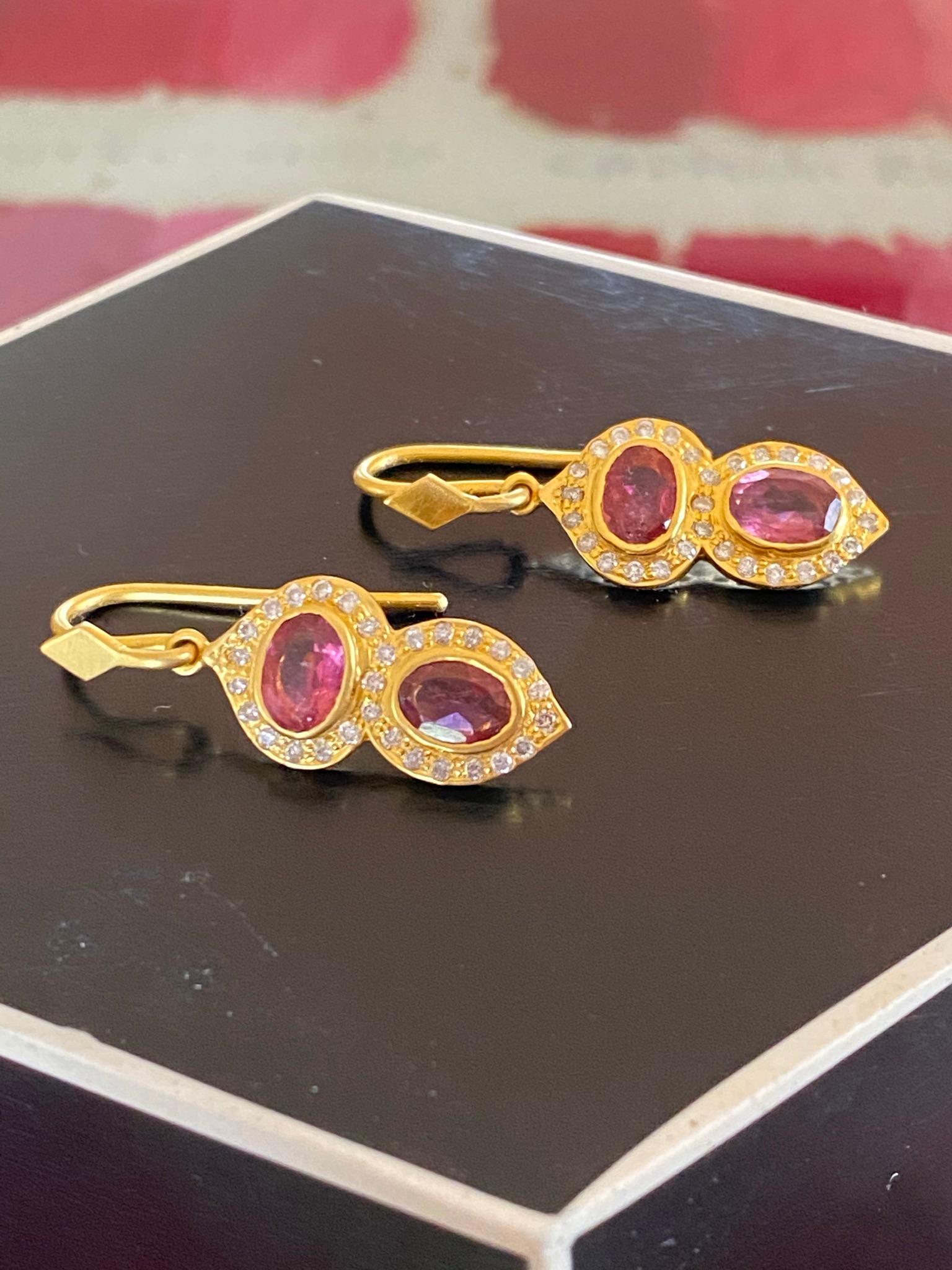 Pink Tourmaline .46 Carat Diamond Gold Earrings by Lauren Harper For Sale 2