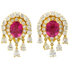 Pink Tourmaline 5.40 Carat Diamond 18 Karat Gold Ear-Clip Earrings