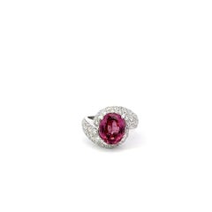 Pink Tourmaline 5ct & Diamond Ring 18K White Gold