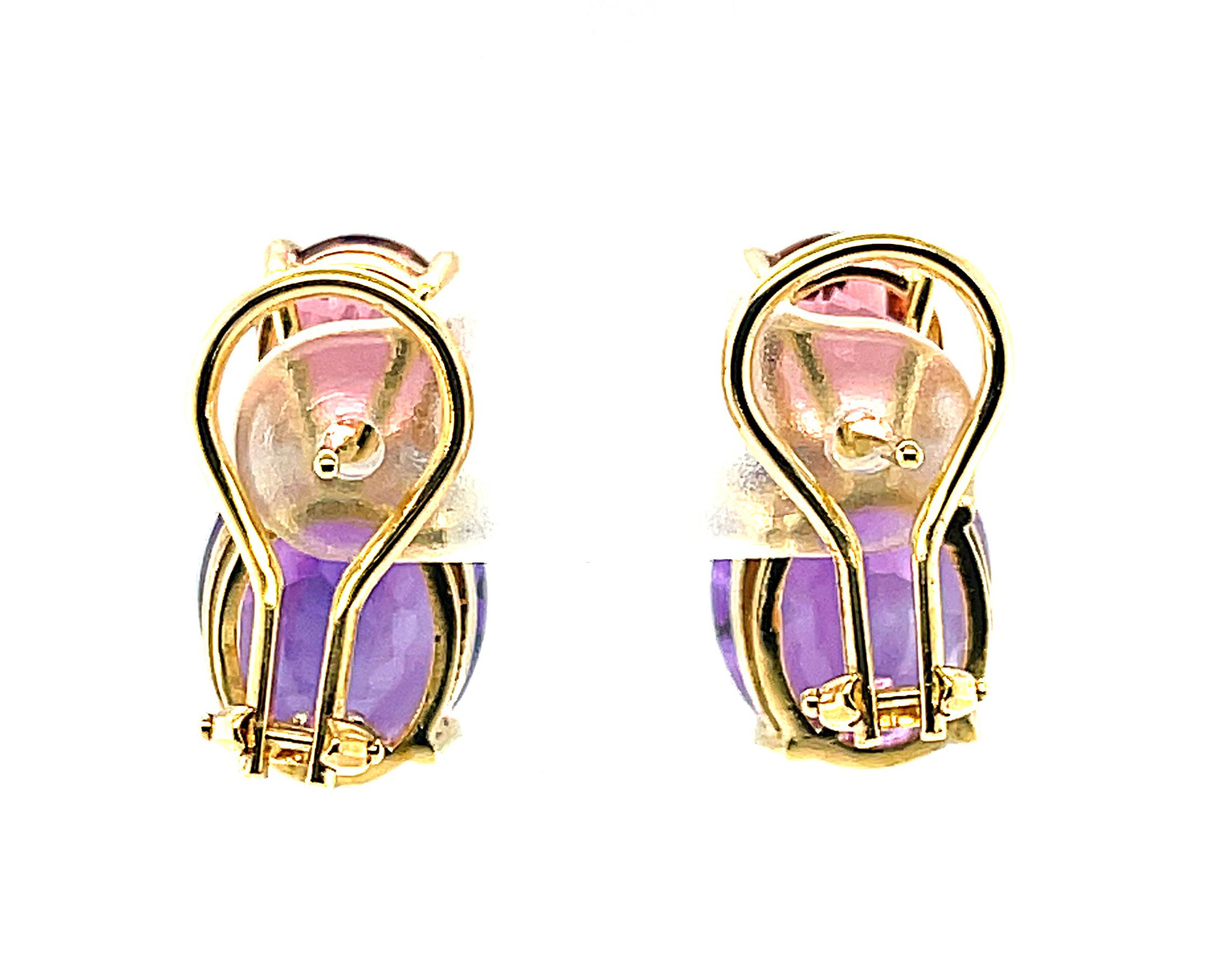 Tourmaline rose, Améthyste Boucles d'oreilles à clip en or rose et jaune 18k Neuf - En vente à Los Angeles, CA