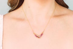 Pink Tourmaline and 14K Gold Filled Wire Wrapped Chevron Necklace 16”-18”