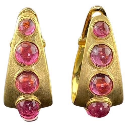 Pink Tourmaline and 18K Yellow Gold Hoop Earrings