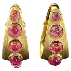 Pink Tourmaline and 18K Yellow Gold Hoop Earrings