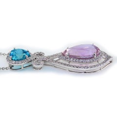 Pink Tourmaline and Blue Zircon White Gold Pendant