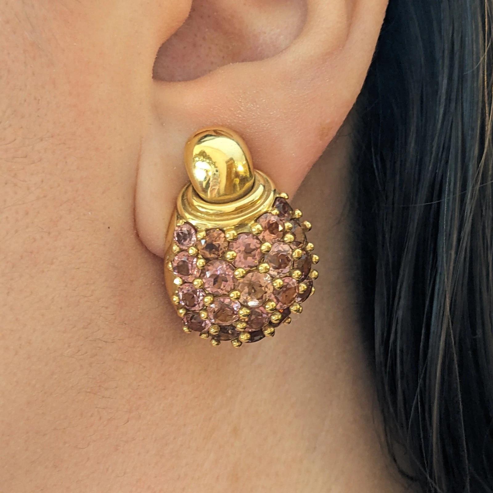 Pendientes Racimo de Citrino Redondo y Turmalina Rosa en Oro Amarillo de 18k de fabricación italiana

Los preciosos Pendientes Racimo Rosa y Naranja tienen 20 Piedras Redondas de Turmalina Rosa en un pendiente y 20 Piedras Redondas de Citrino en el
