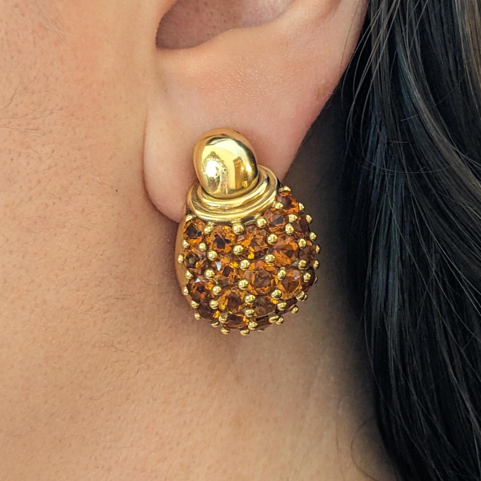 Pendientes Racimo de Turmalina Rosa y Citrino en Oro Amarillo de 18k Corte redondo en venta