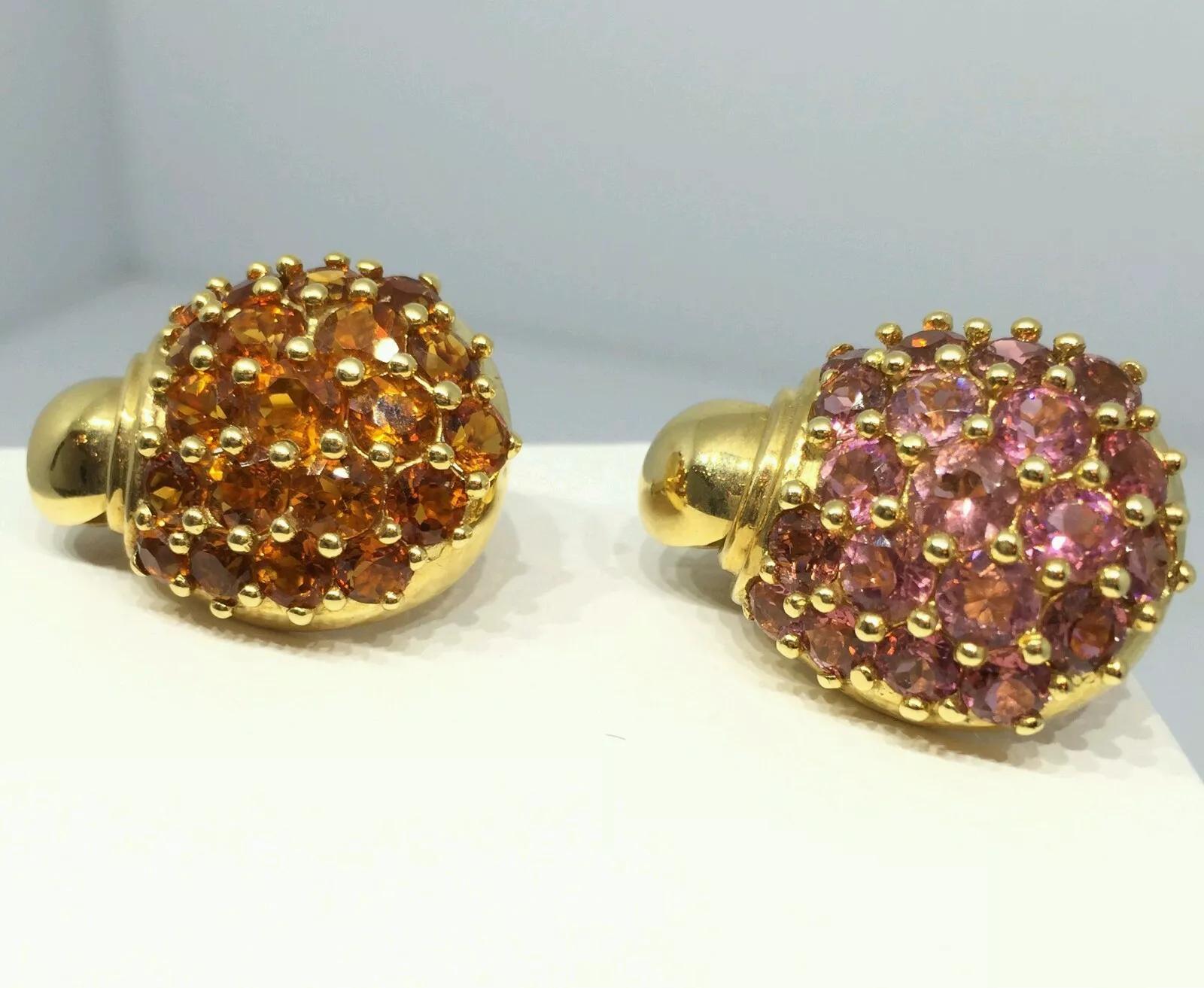 Pink Tourmaline and Citrine Cluster Earrings in 18k Yellow Gold In Excellent Condition For Sale In La Jolla, CA