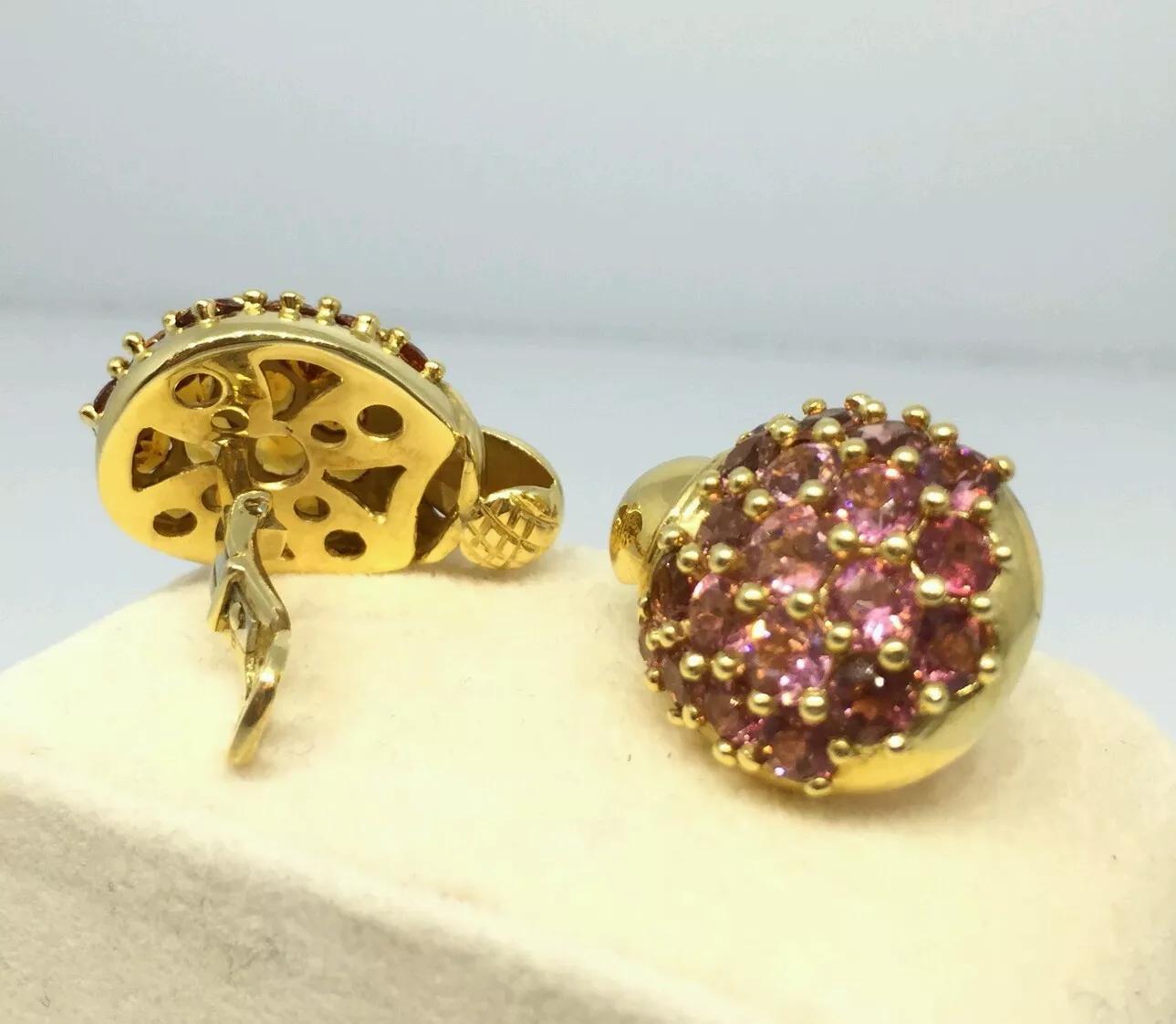 Women's Pink Tourmaline and Citrine Cluster Earrings in 18k Yellow Gold For Sale
