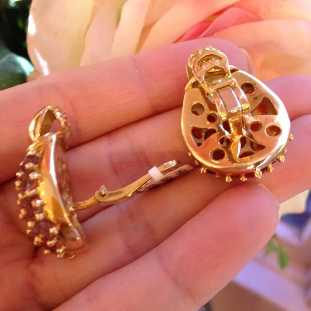 Pink Tourmaline and Citrine Cluster Earrings in 18k Yellow Gold For Sale 1