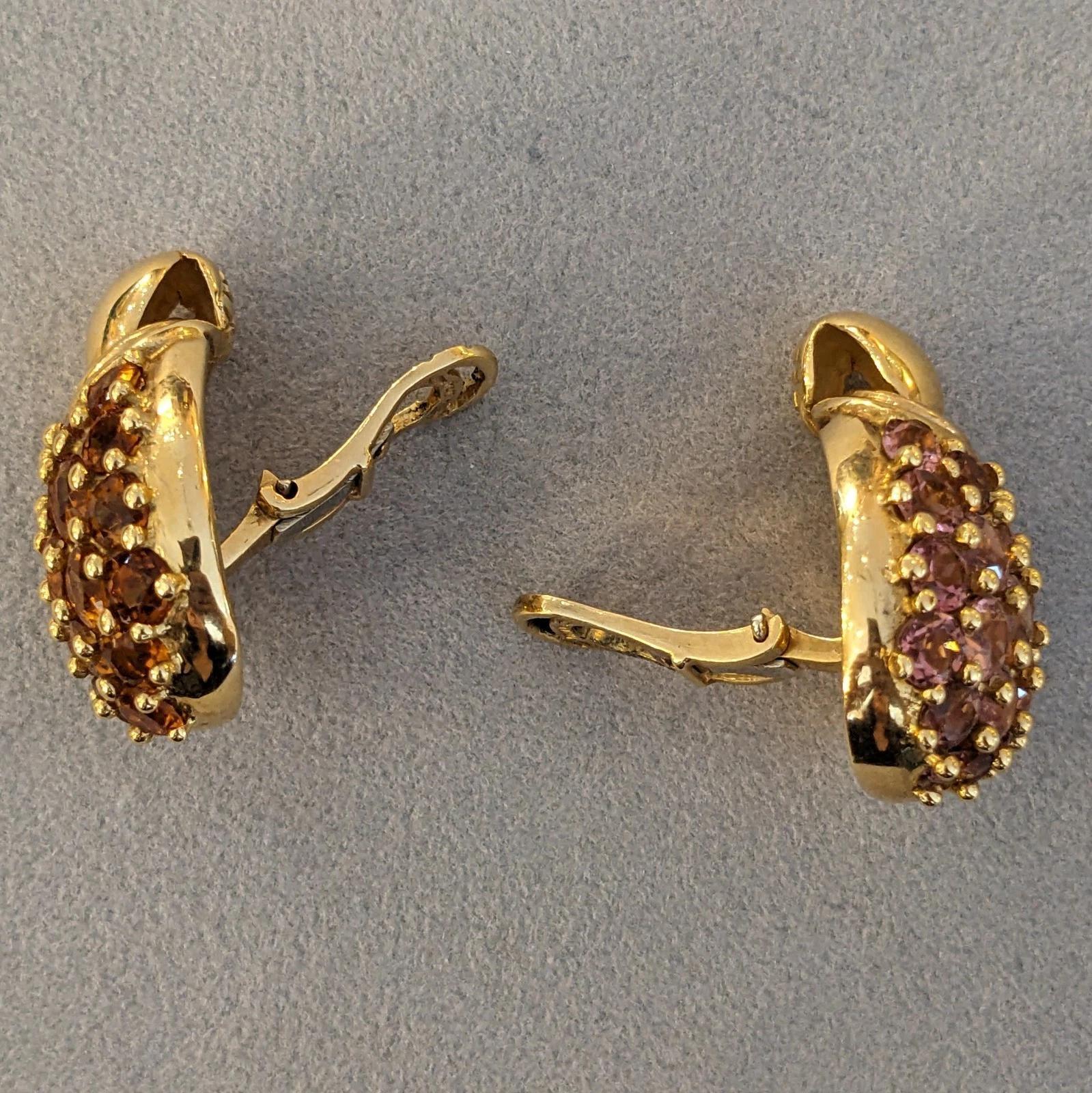 Pendientes Racimo de Turmalina Rosa y Citrino en Oro Amarillo de 18k en venta 1