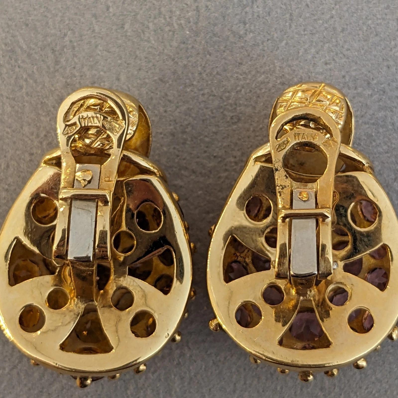 Pendientes Racimo de Turmalina Rosa y Citrino en Oro Amarillo de 18k en venta 2