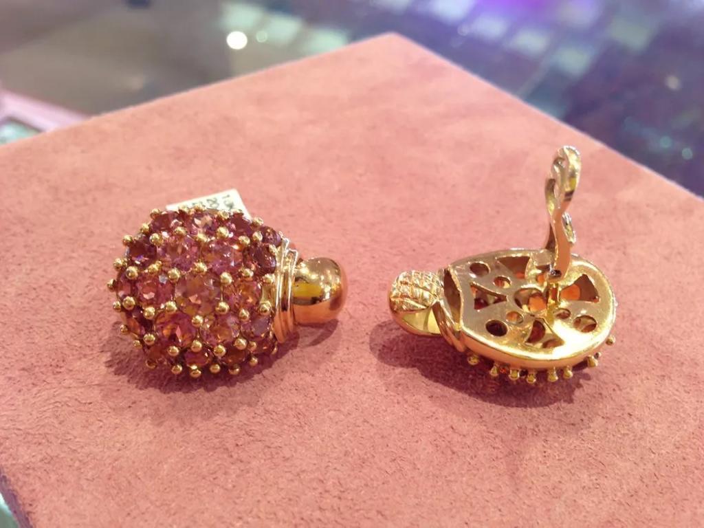Pink Tourmaline and Citrine Cluster Earrings in 18k Yellow Gold For Sale 3